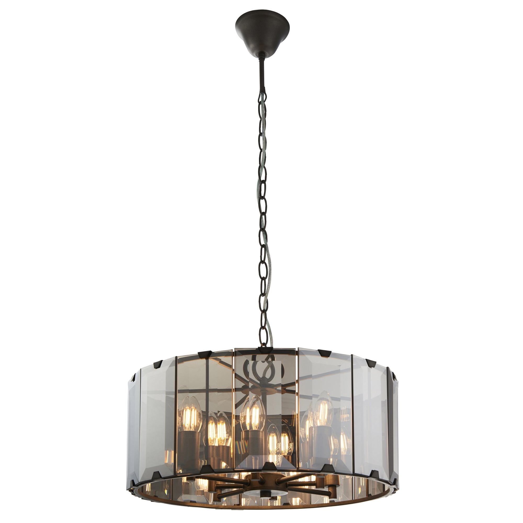 Endon Clooney 8 Light Pendant - Matt Grey & Silver & Smoked Bevelled Glass