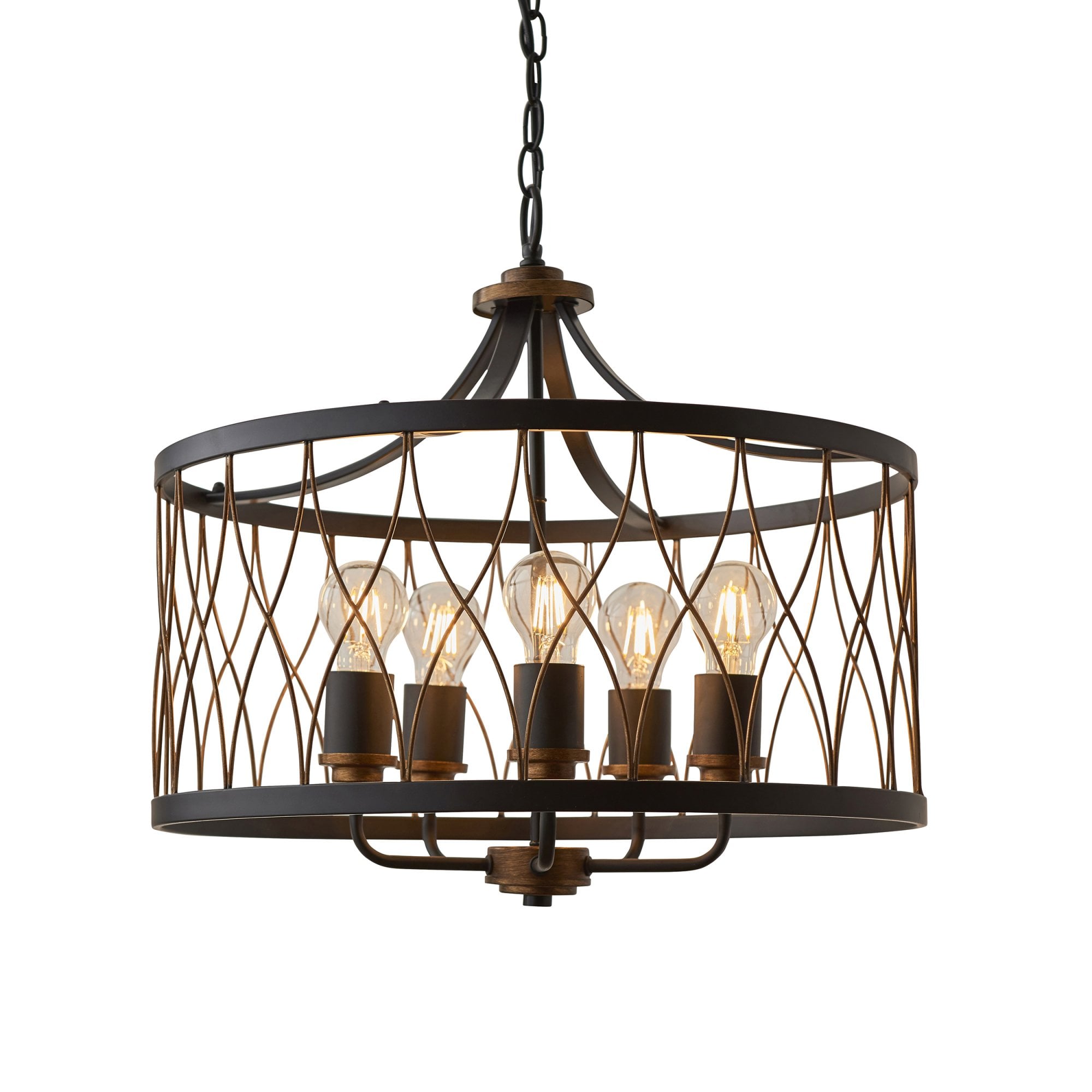 Endon Heston 5 Light Pendant  - Matt Black & Rustic Bronze Paint