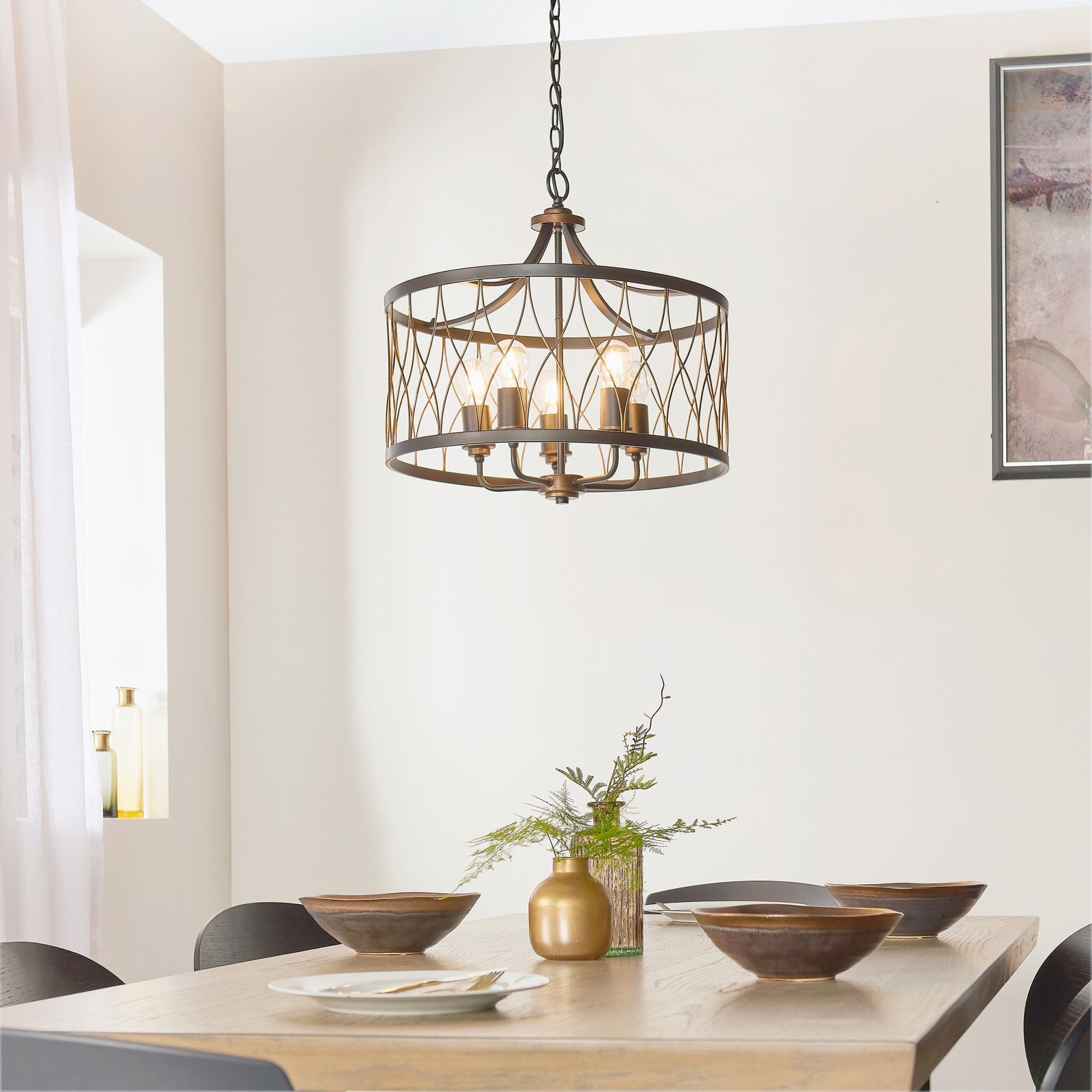 Endon Heston 5 Light Pendant  - Matt Black & Rustic Bronze Paint