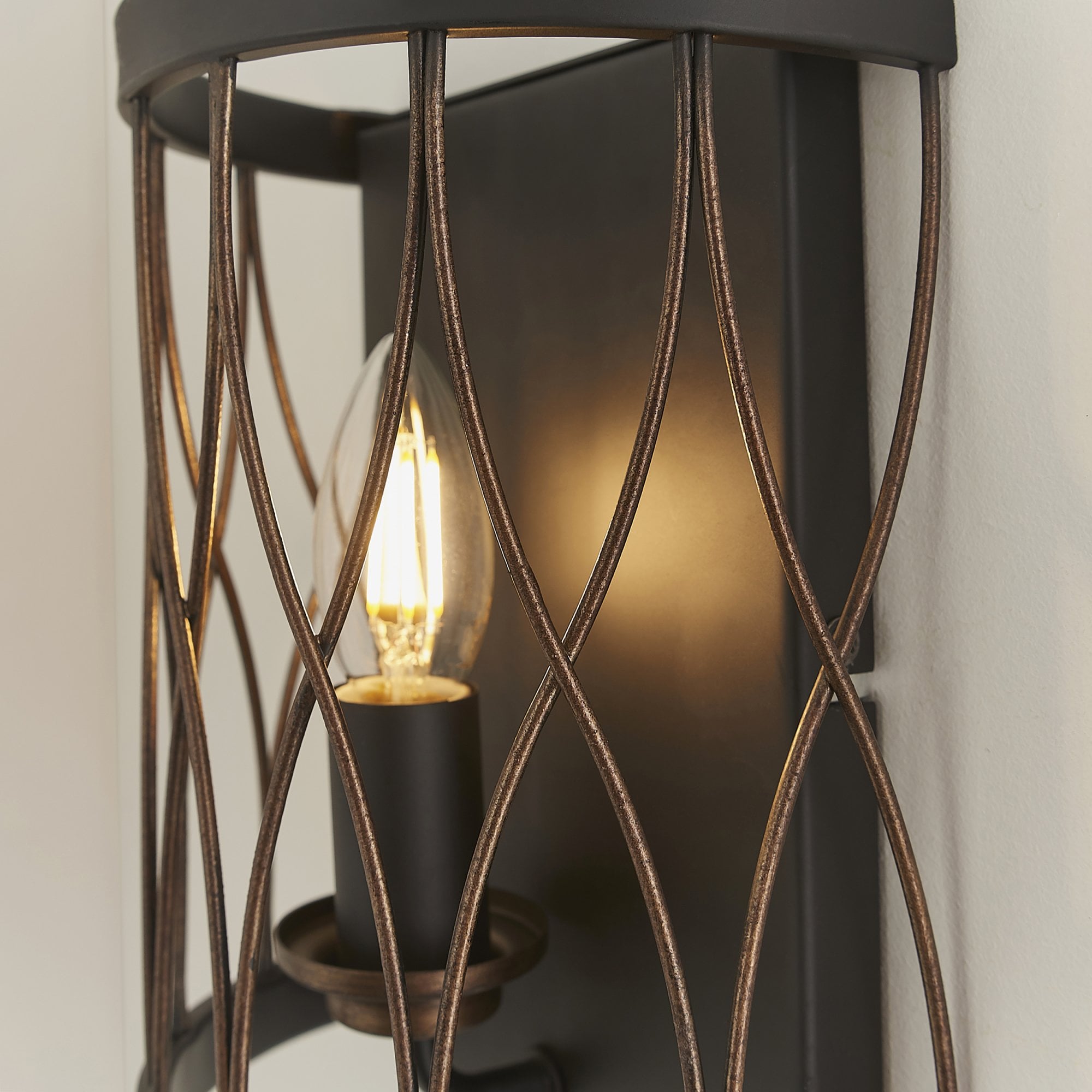 Endon Heston Single Light Wall Light  - Matt Black & Rustic Bronze Paint