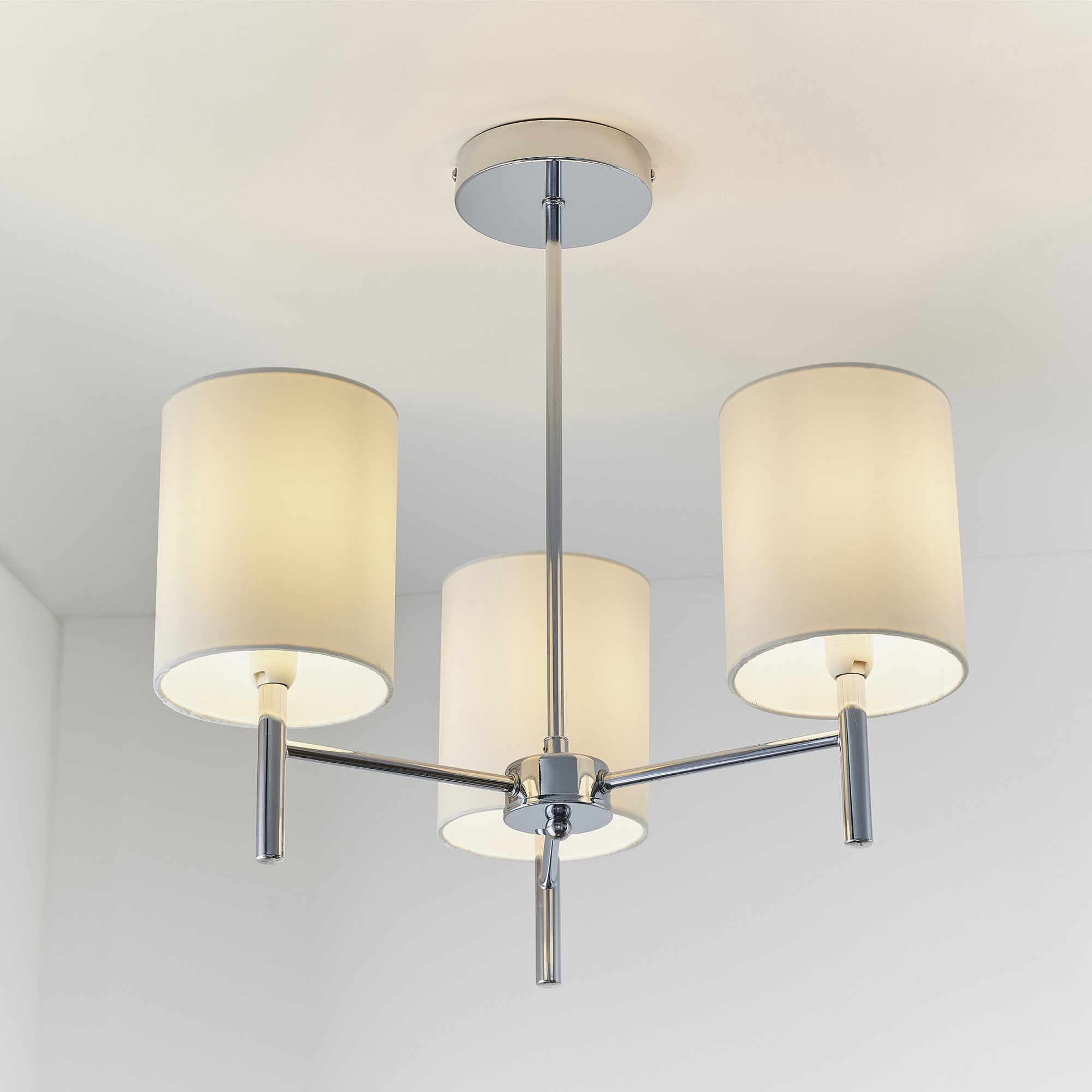Endon Brio 3 Light Semi Flush Fitting  - Chrome Plate & Vintage White Fabric