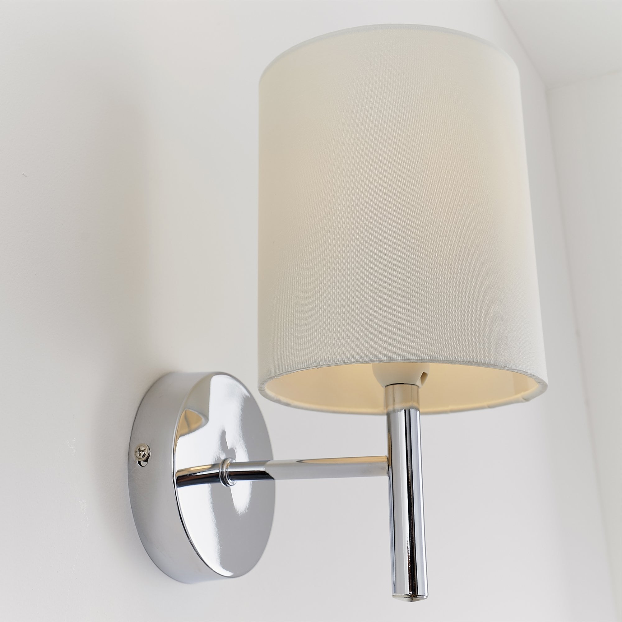 Endon Brio Single Light Wall Light  - Chrome Plate & Vintage White Fabric