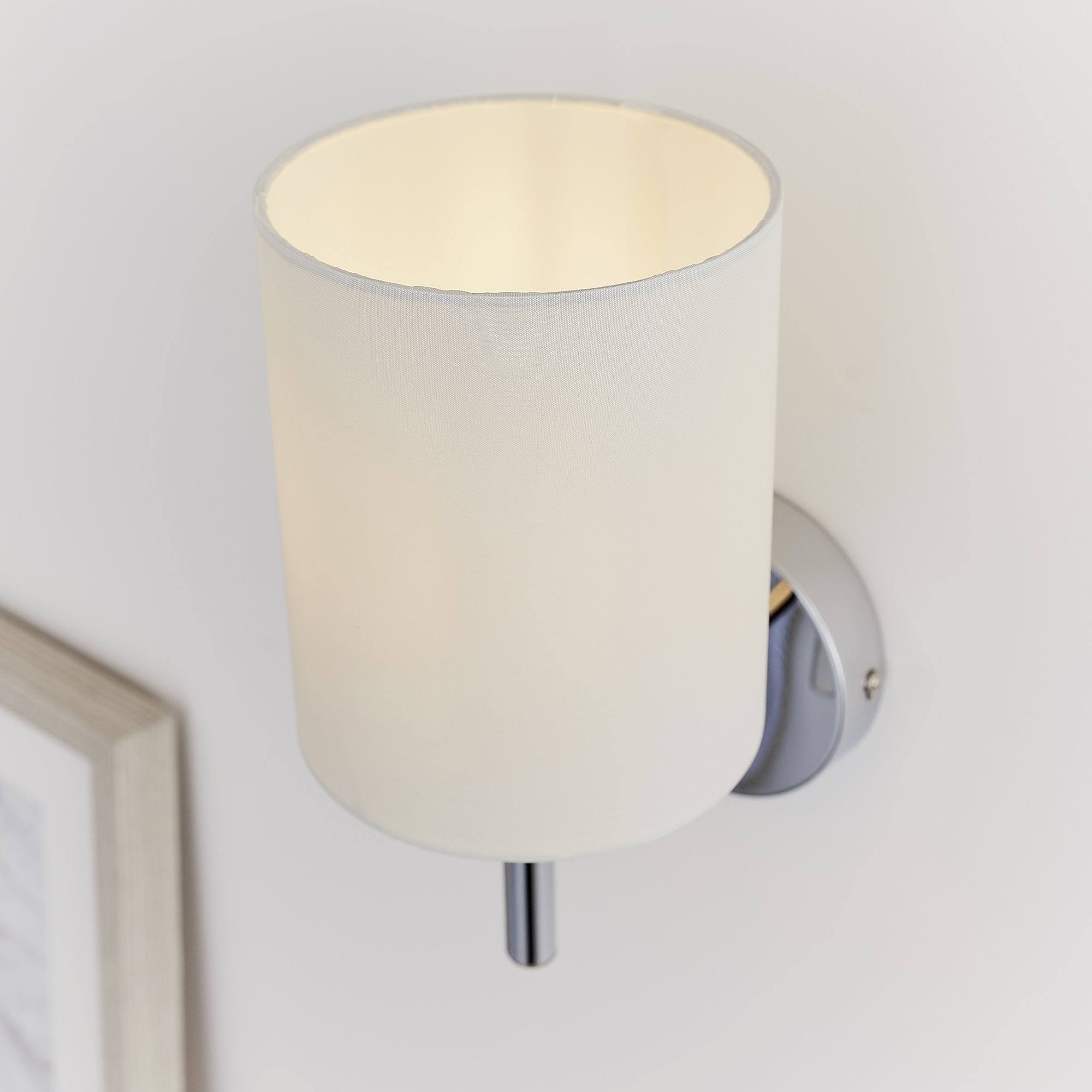 Endon Brio Single Light Wall Light  - Chrome Plate & Vintage White Fabric