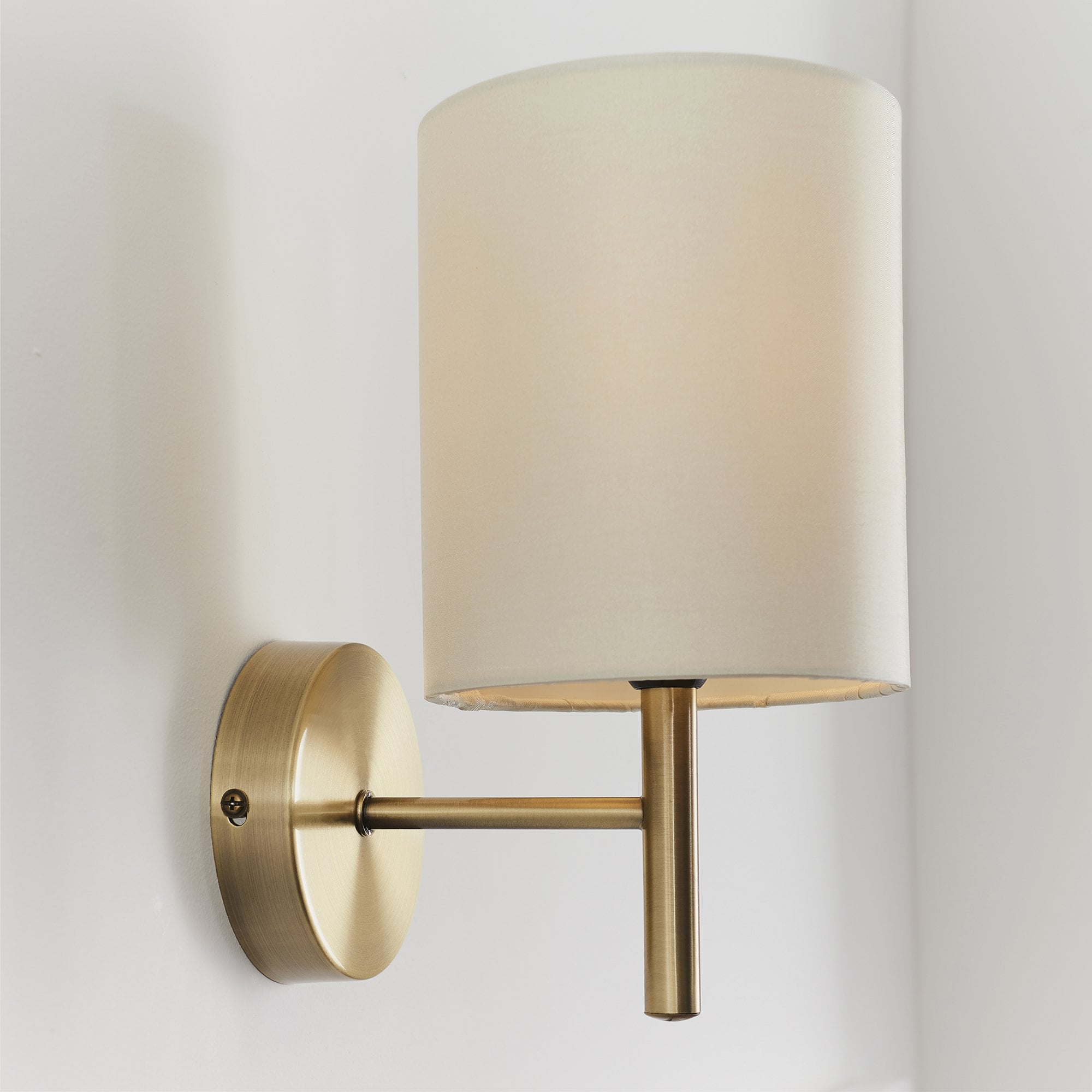 Endon Brio Single Light Wall Light - Antique Brass Plate & Cream Fabric