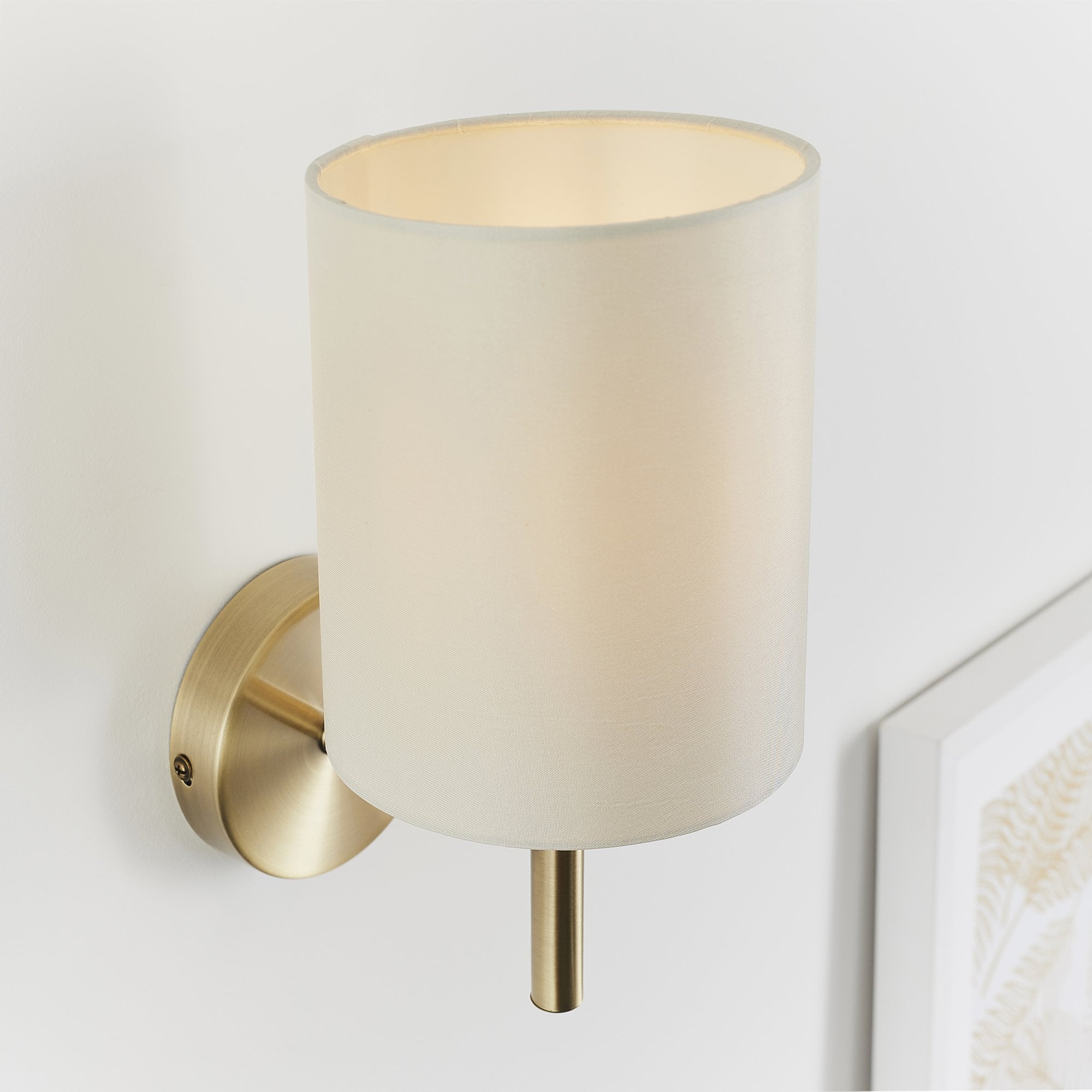 Endon Brio Single Light Wall Light - Antique Brass Plate & Cream Fabric
