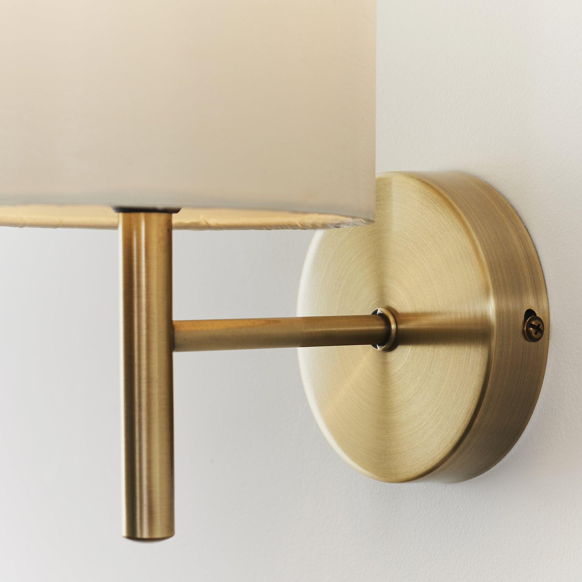 Endon Brio Single Light Wall Light - Antique Brass Plate & Cream Fabric