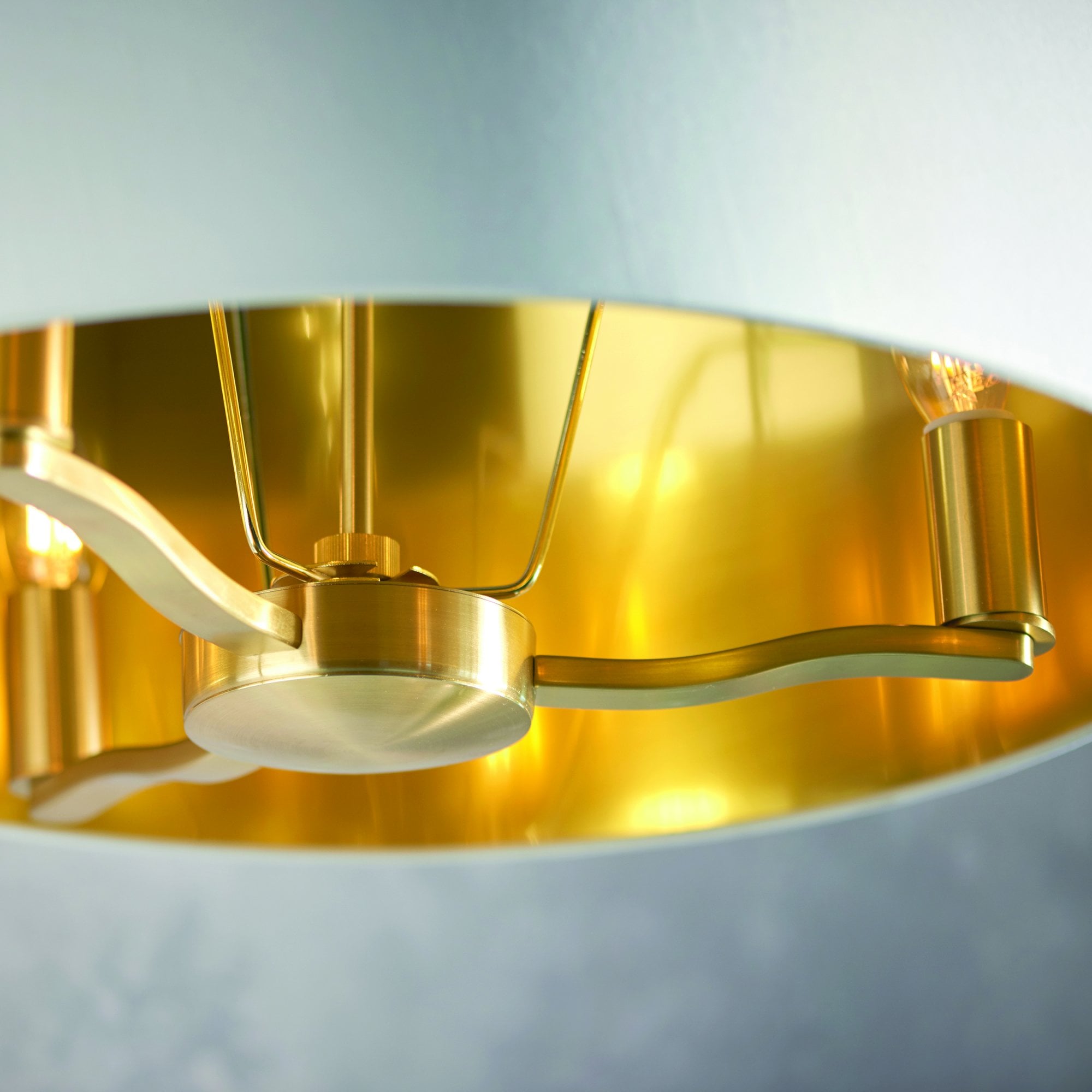 Endon Harvey 3 Light Pendant - Brushed Gold & Vintage White Faux Silk