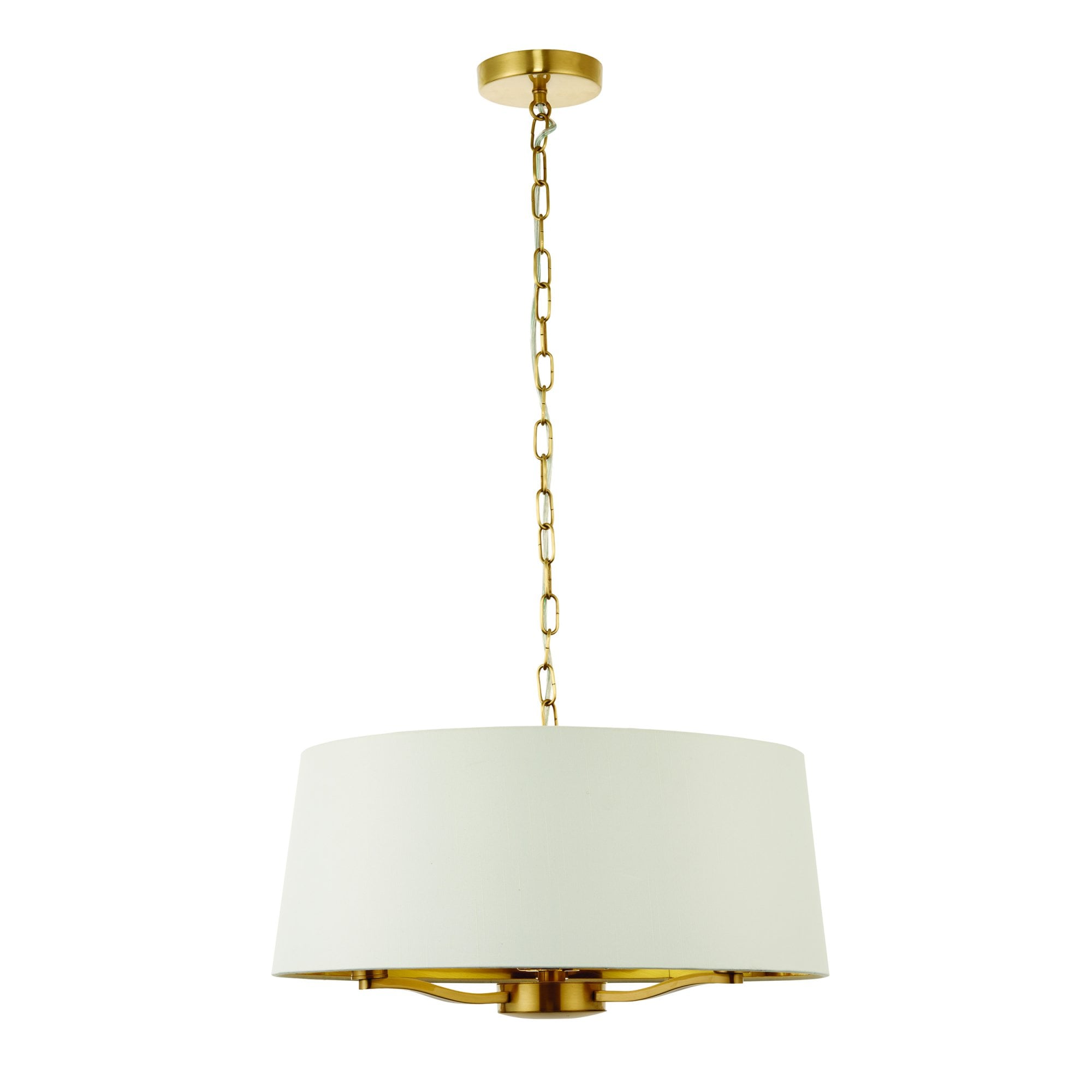 Endon Harvey 3 Light Pendant - Brushed Gold & Vintage White Faux Silk