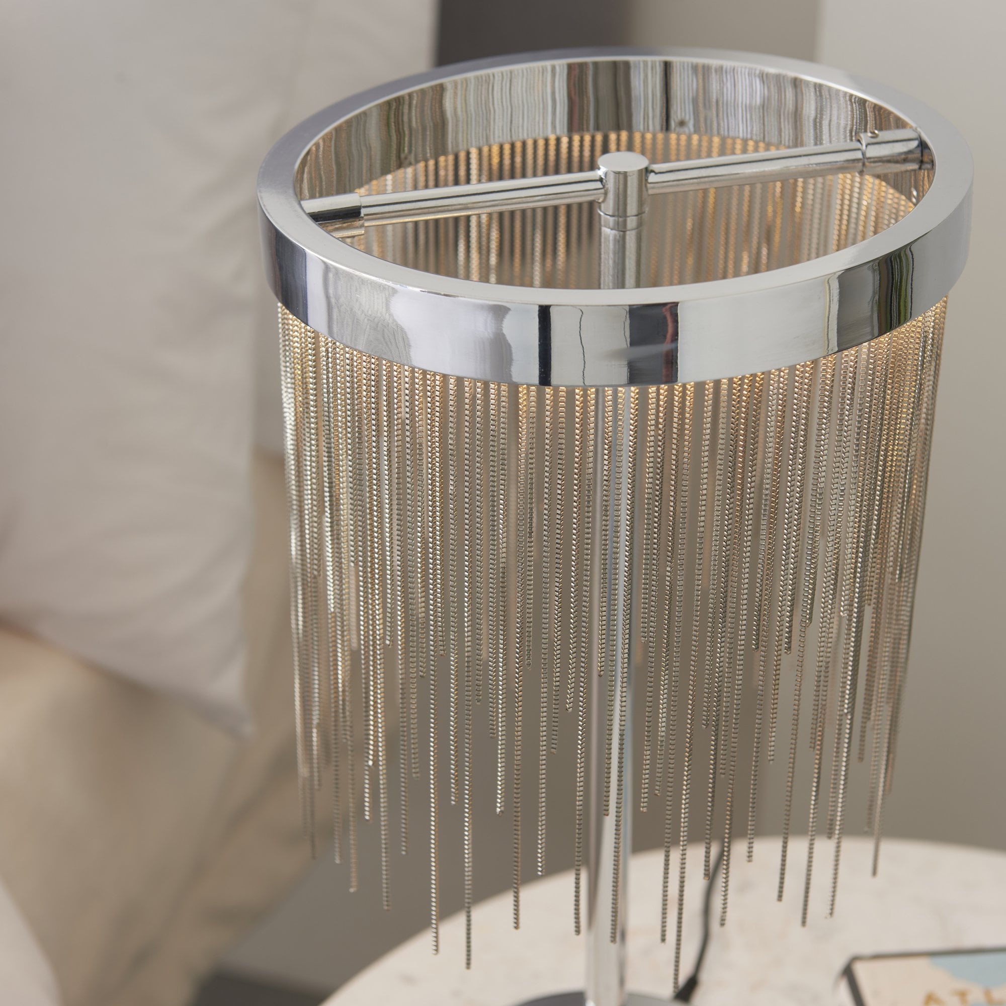 Endon Zelma Single Light Table Lamp  - Chrome Plate & Silver Effect Chain