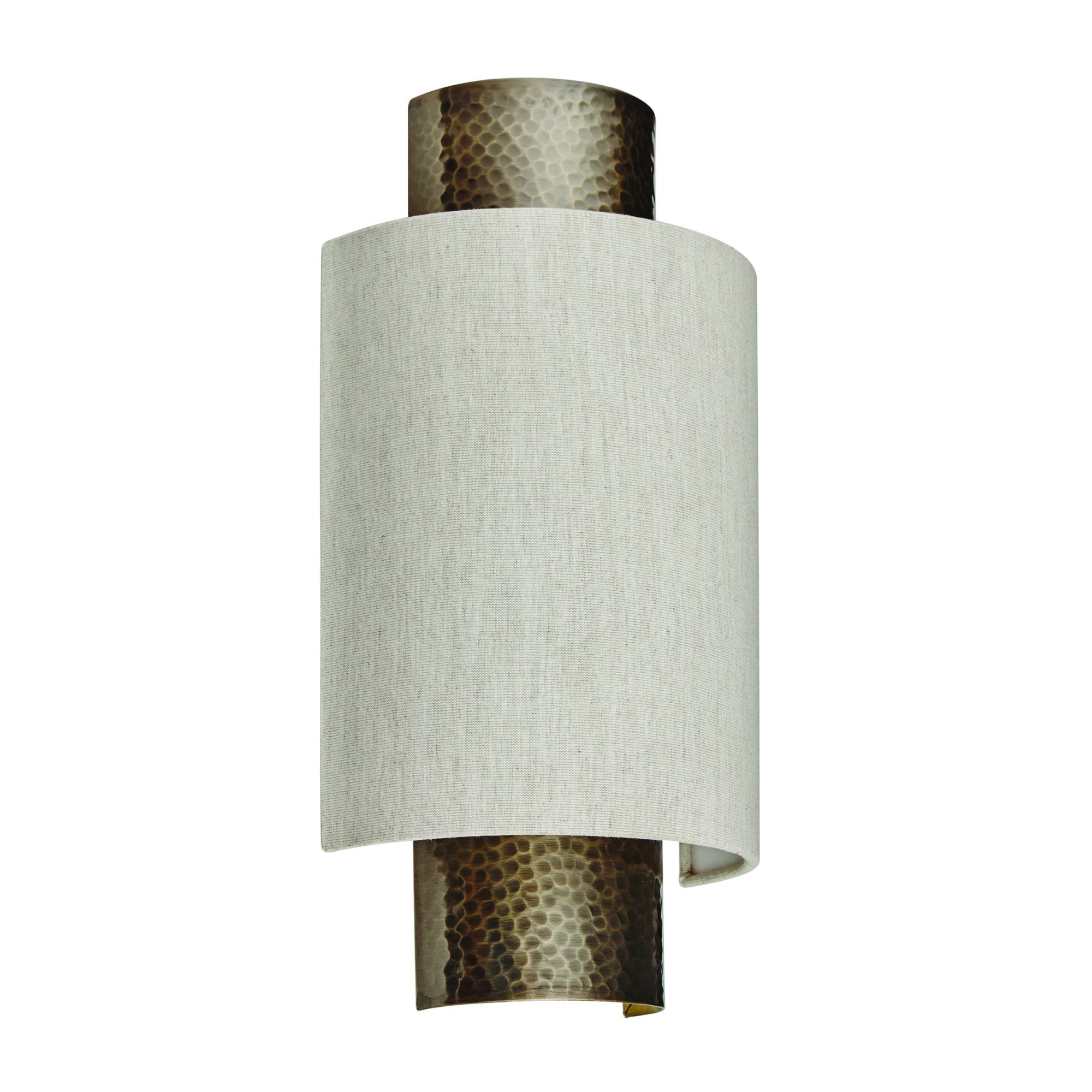 Endon Indara Single Light Wall Light  - Hammered Bronze Plate & Neutral Linen Mix Fabric