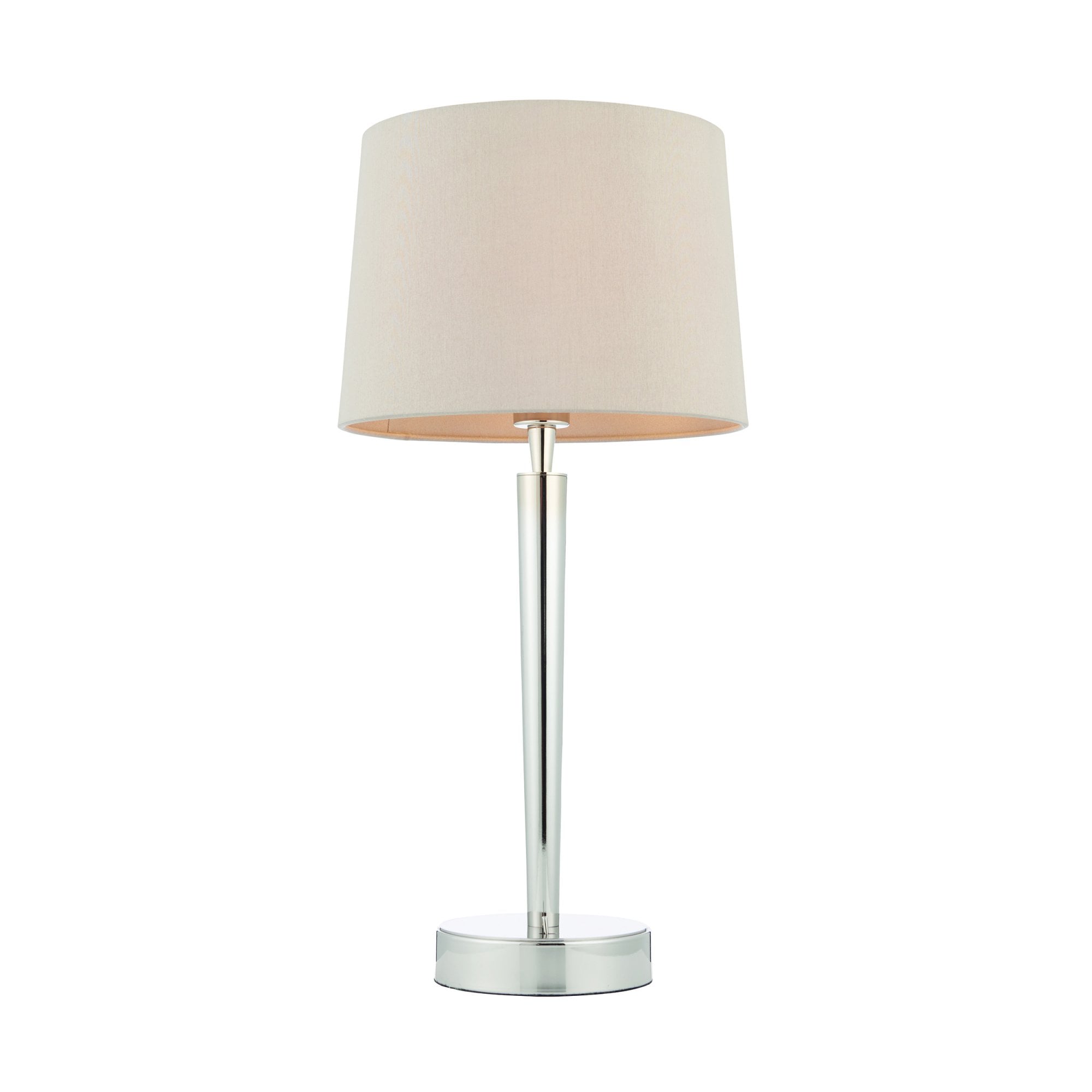 Endon Syon Single Light USB Table Lamp - Bright Nickel Plate & Mink Fabric