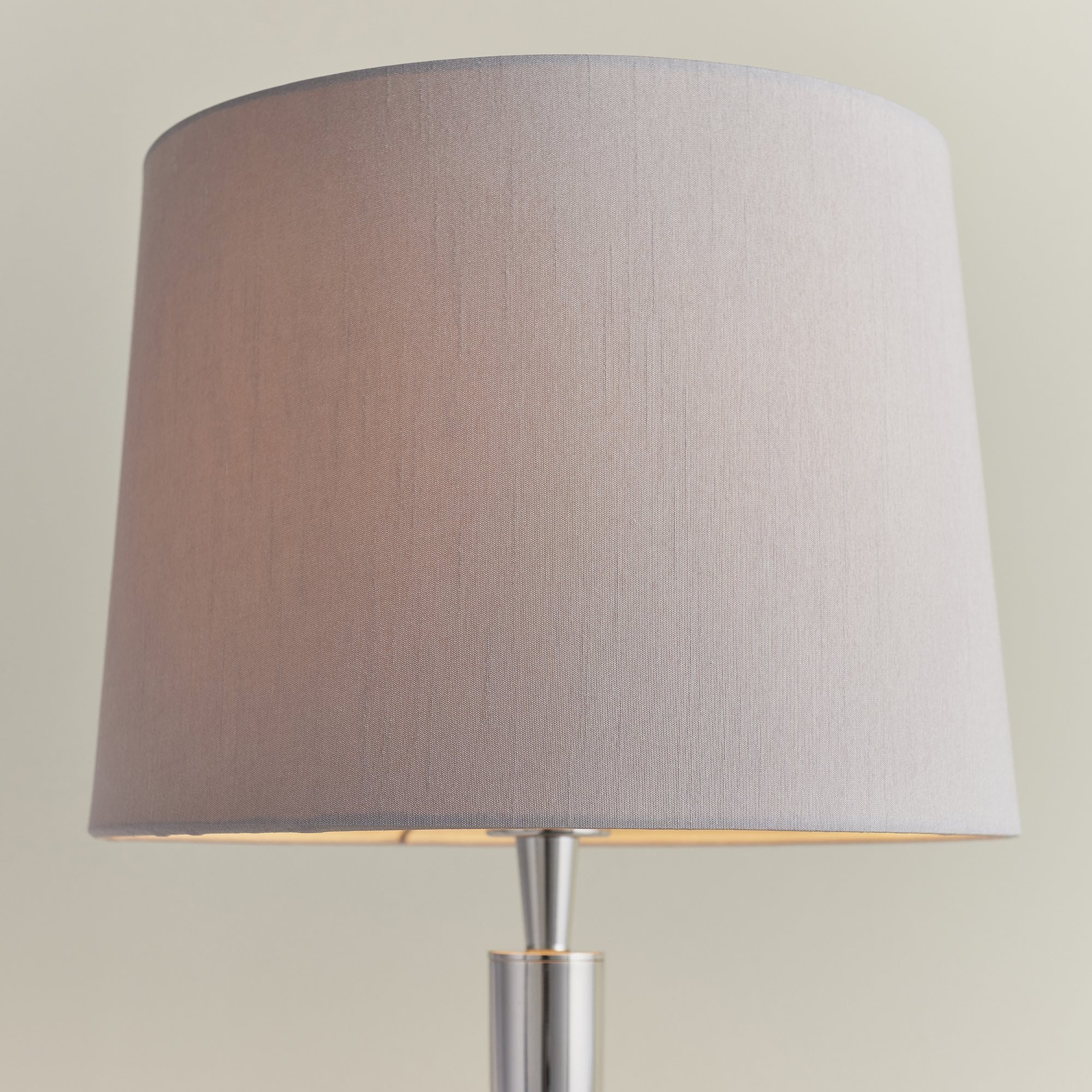 Endon Syon Single Light USB Table Lamp - Bright Nickel Plate & Mink Fabric