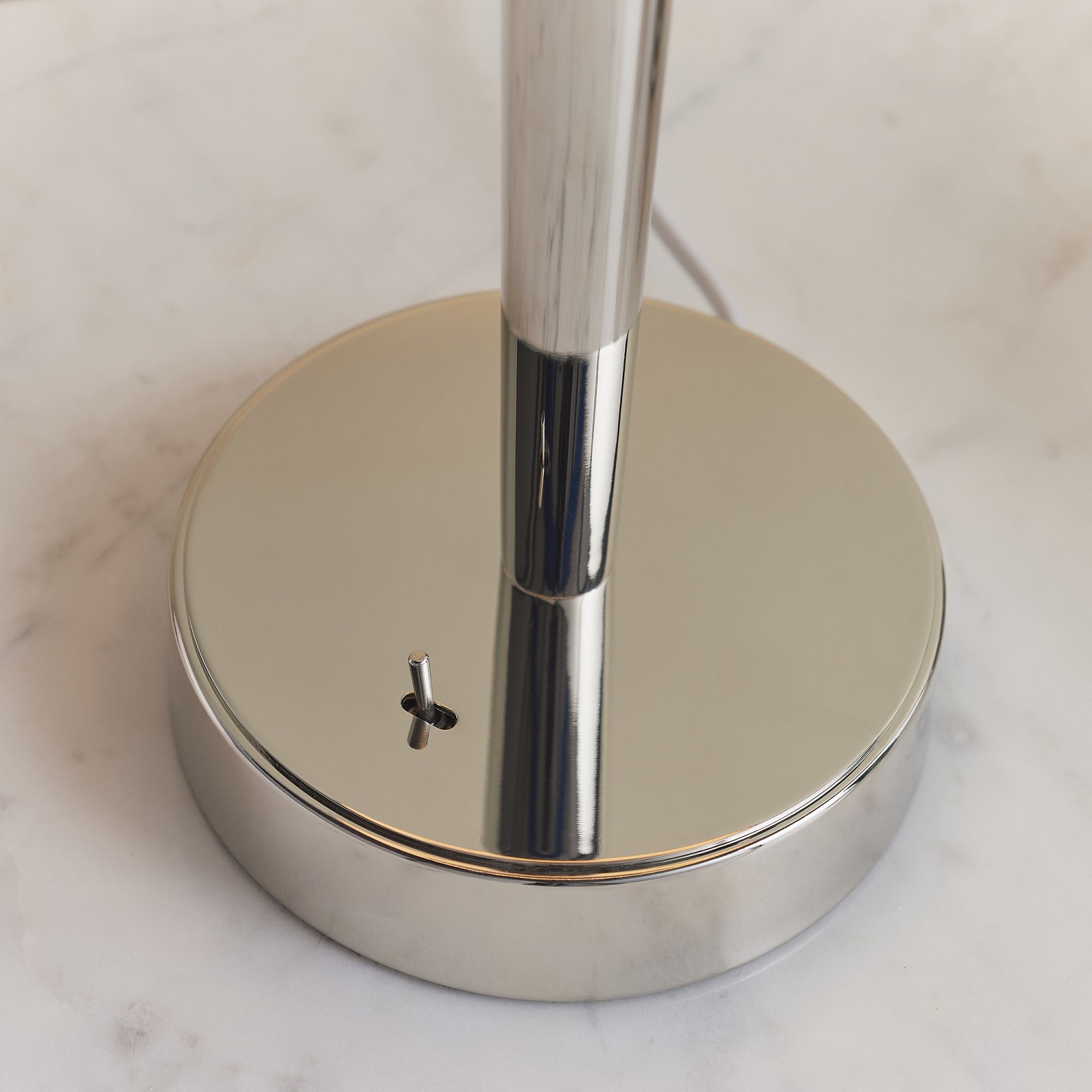 Endon Syon Single Light USB Table Lamp - Bright Nickel Plate & Mink Fabric