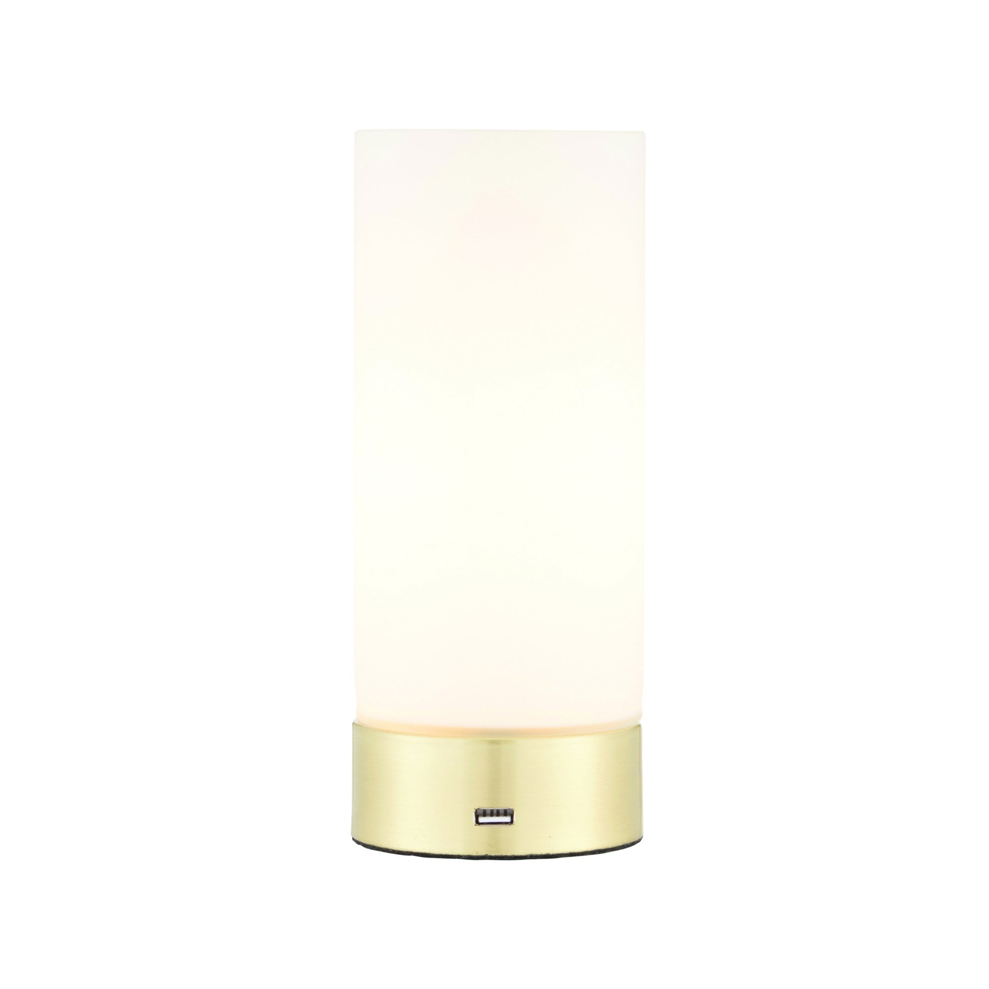 Endon Dara Single Light USB Table Lamp - Brushed Brass Plate & Opal Glass