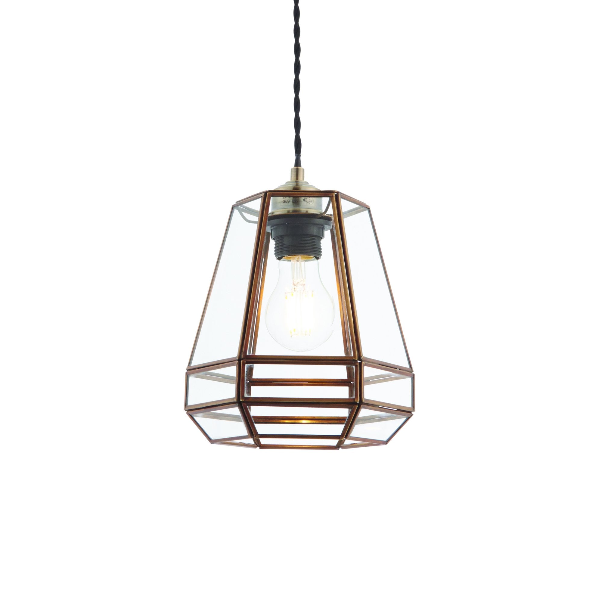 Endon Stockheld Single Light Pendant Shade - Antique Solid Brass & Clear Glass 17cm - Shade Only