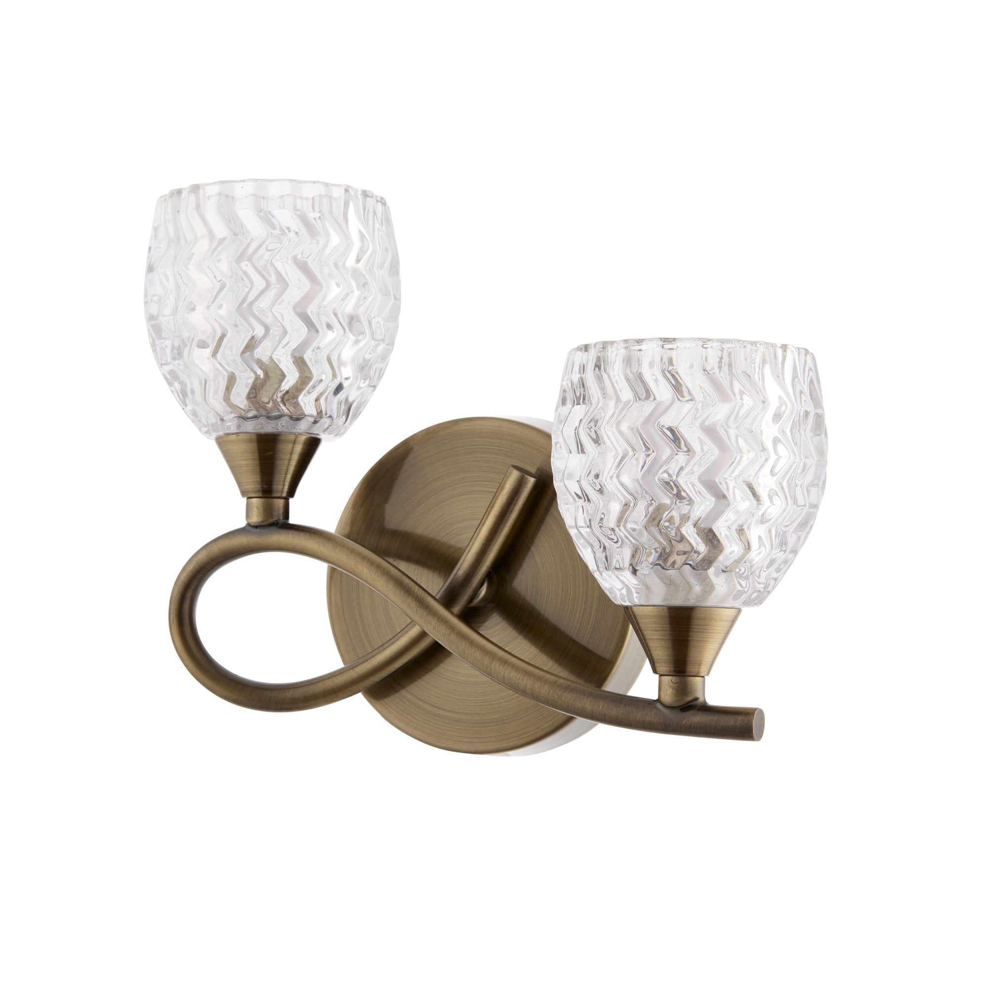 Endon Boyer 2 Light Left Wall Light - Antique Brass Plate & Clear Glass