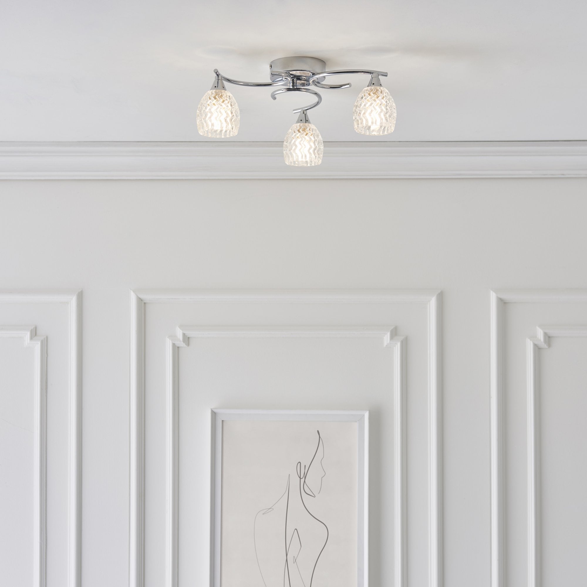 Endon Boyer 3 Light Semi Flush Fitting  - Chrome Plate & Clear Glass