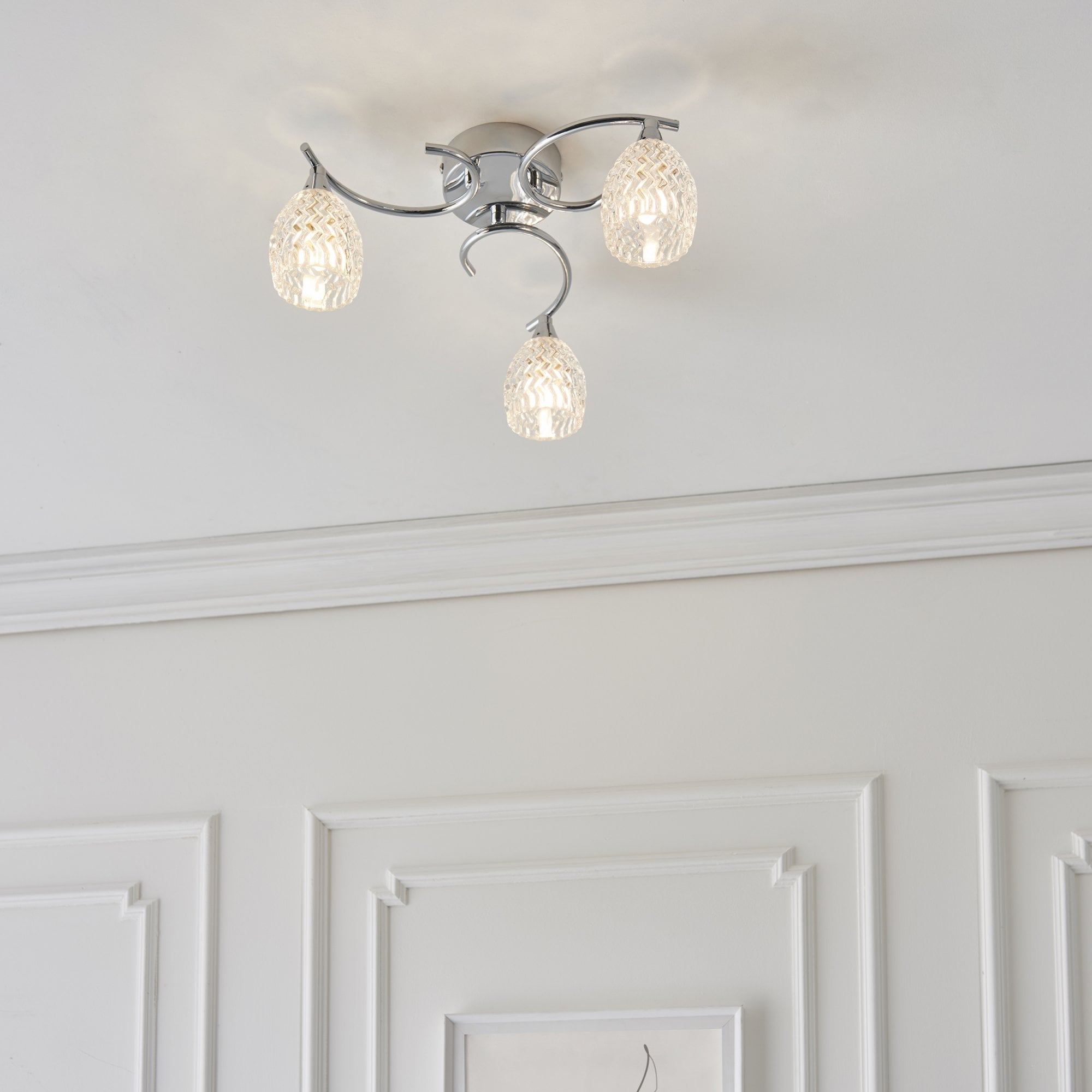 Endon Boyer 3 Light Semi Flush Fitting  - Chrome Plate & Clear Glass