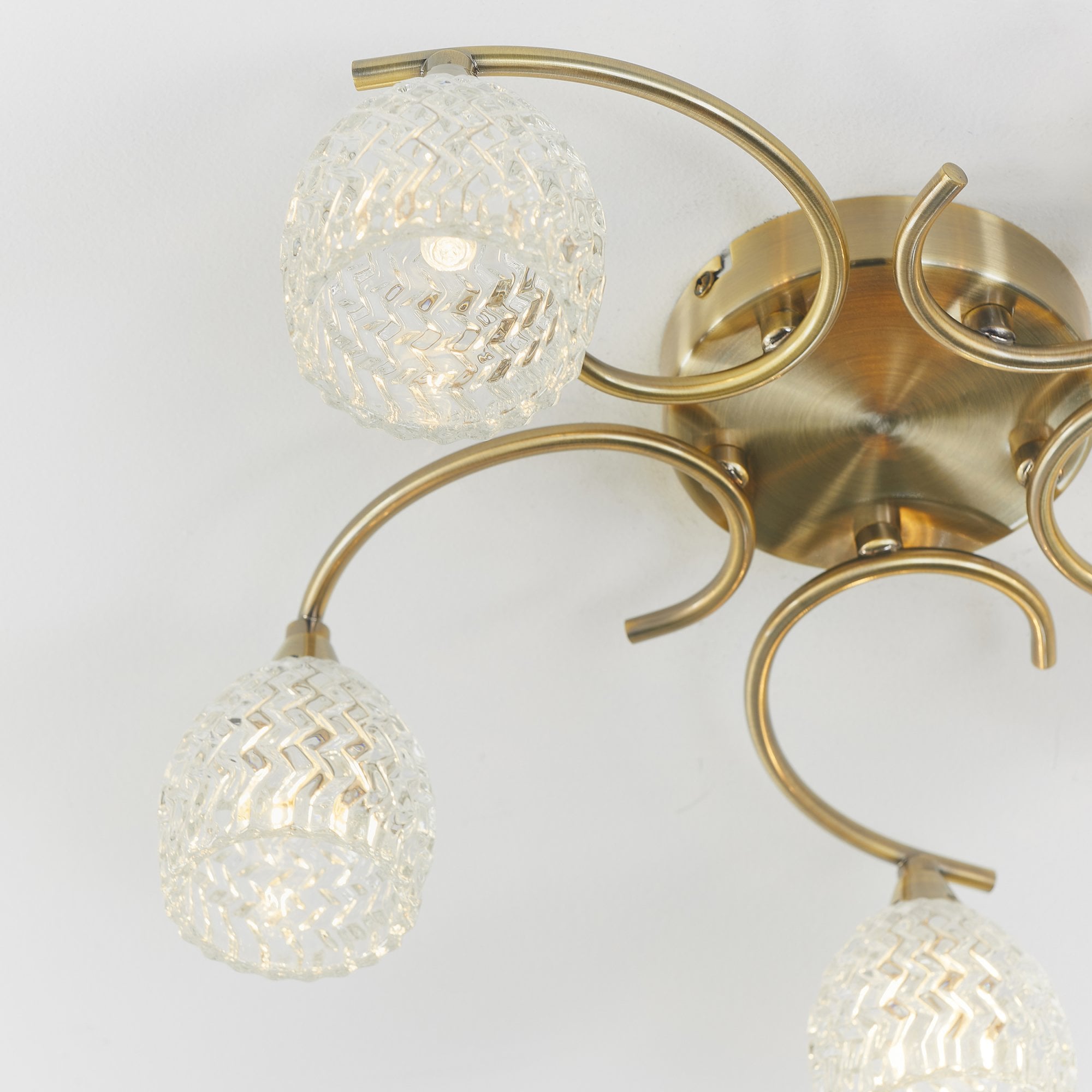 Endon Boyer 5 Light Semi Flush Fitting - Antique Brass Plate & Clear Glass