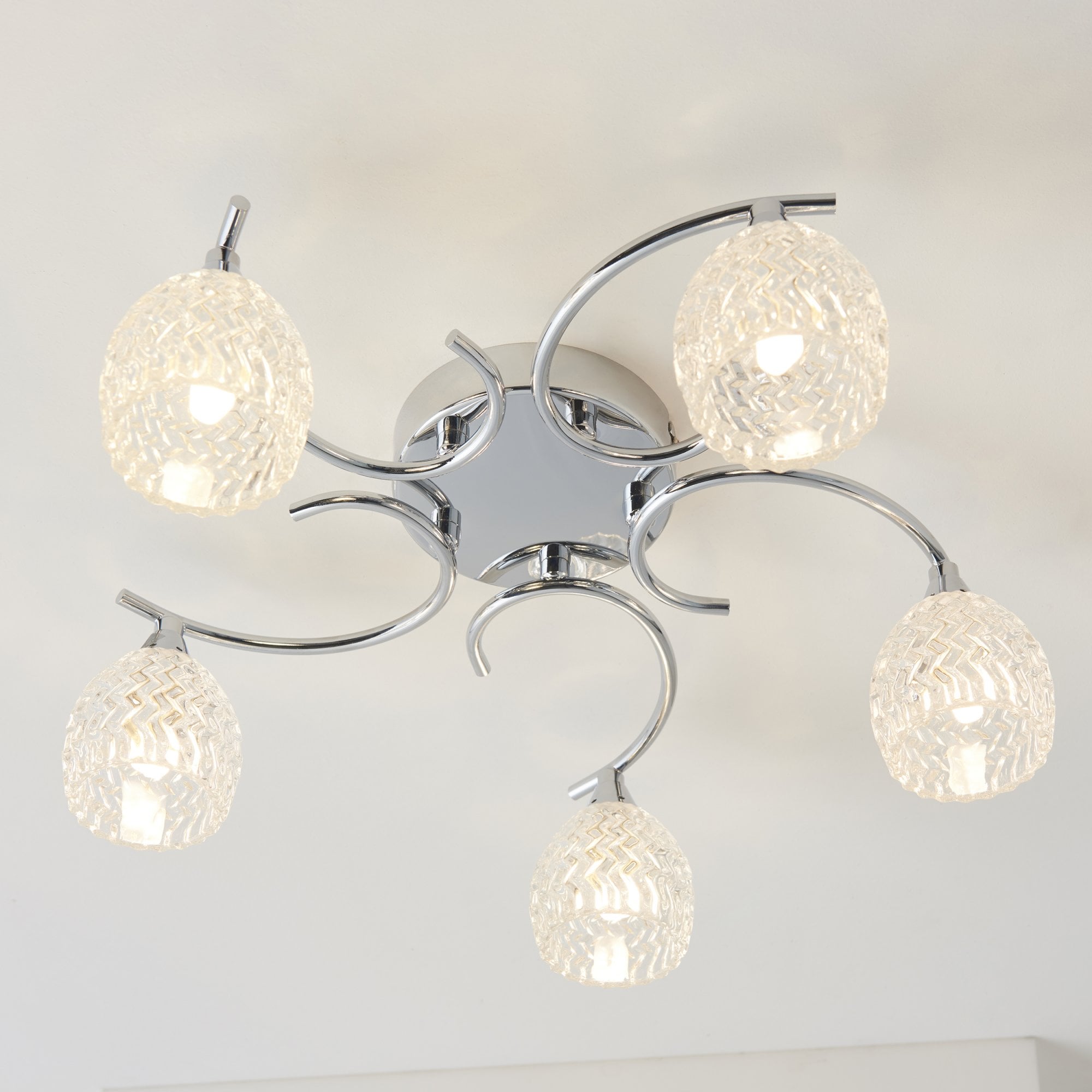 Endon Boyer 5 Light Semi Flush Fitting  - Chrome Plate & Clear Glass