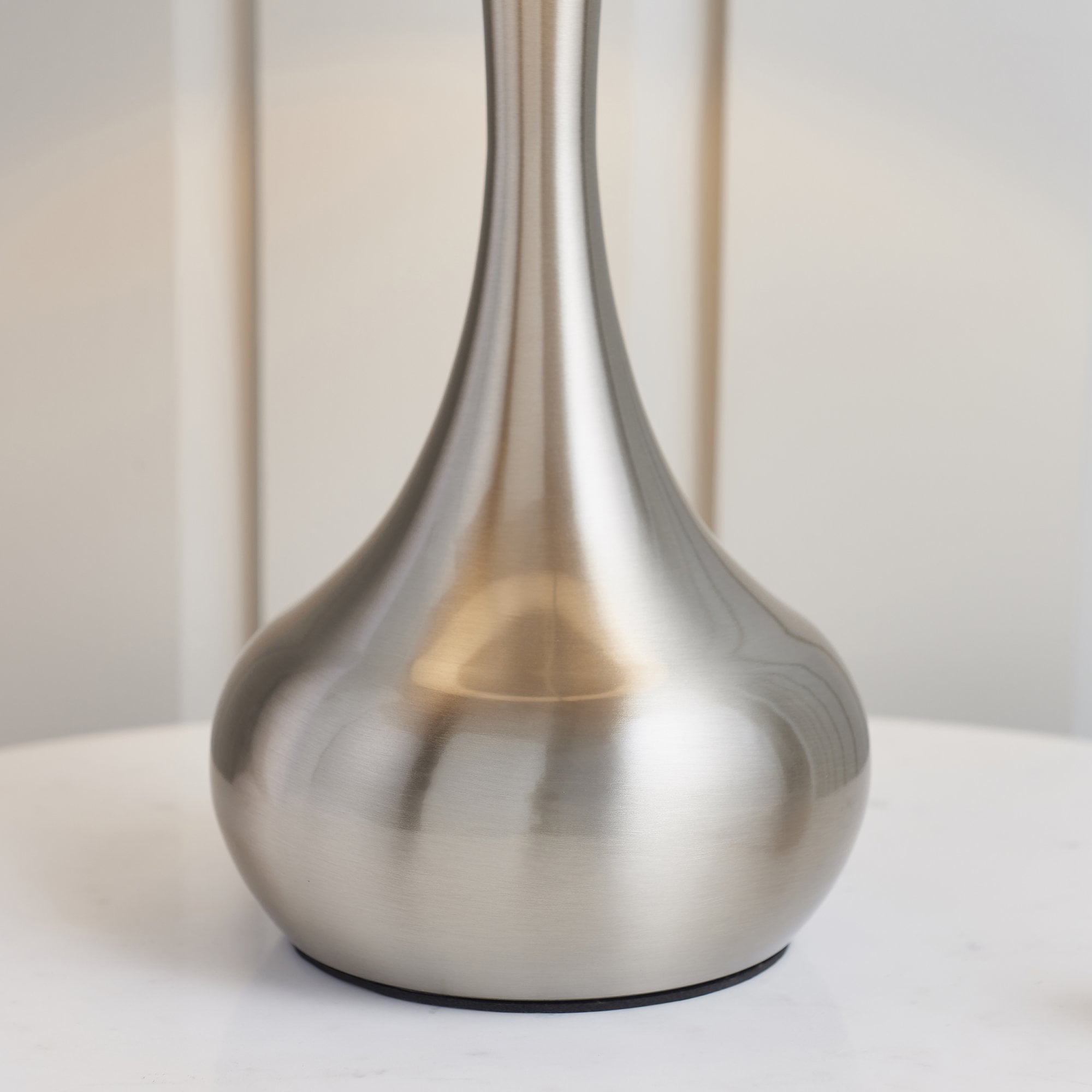 Endon Piccadilly Single Light Table Lamp - Satin Nickel Plate & Grey & Silver Fabric