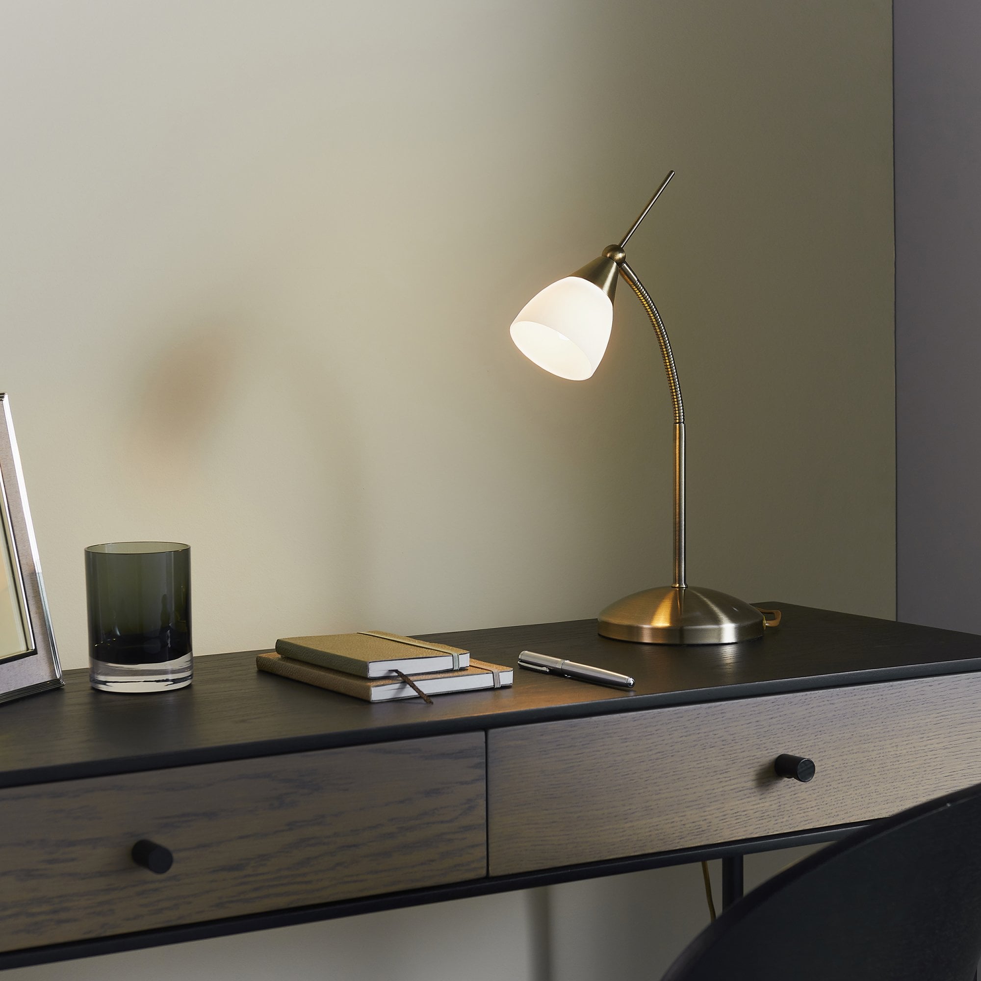 Endon Range Single Light Table Lamp - Antique Brass Plate & White Glass