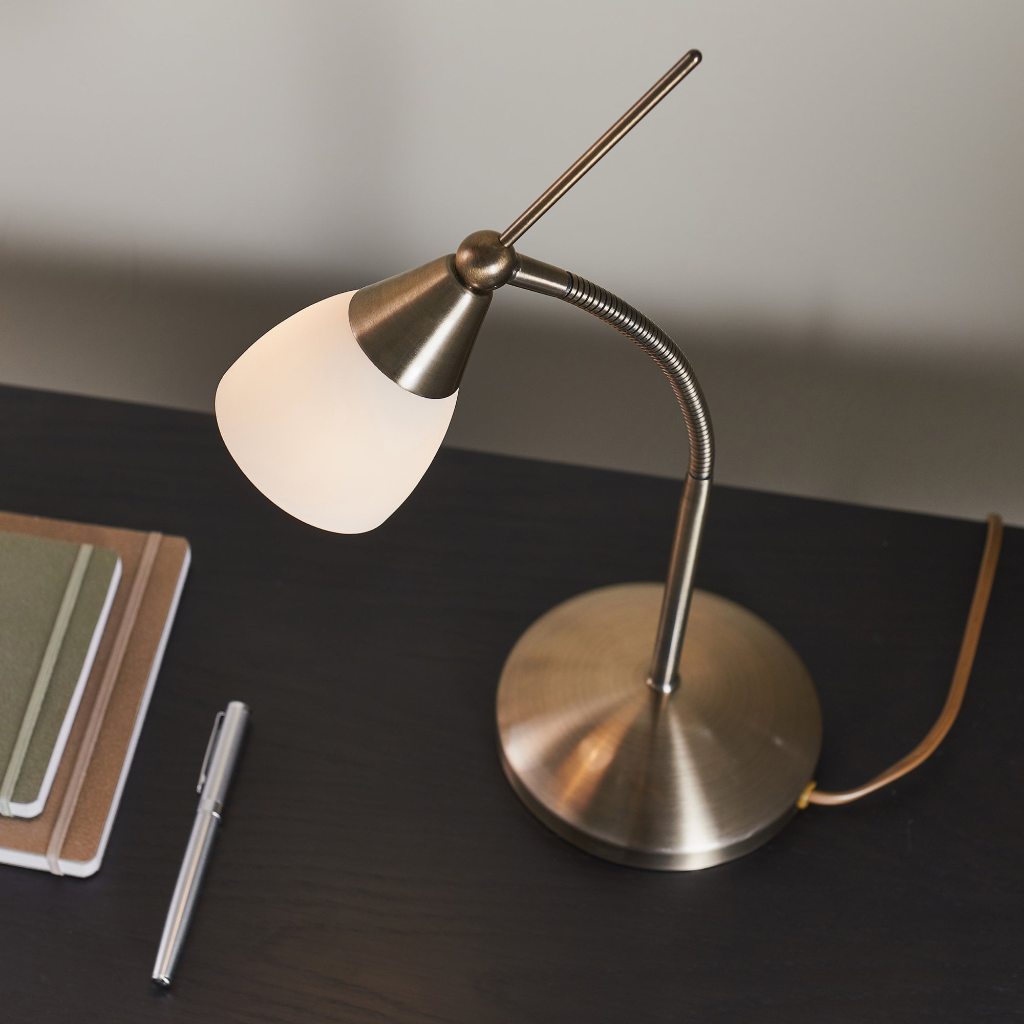 Endon Range Single Light Table Lamp - Antique Brass Plate & White Glass