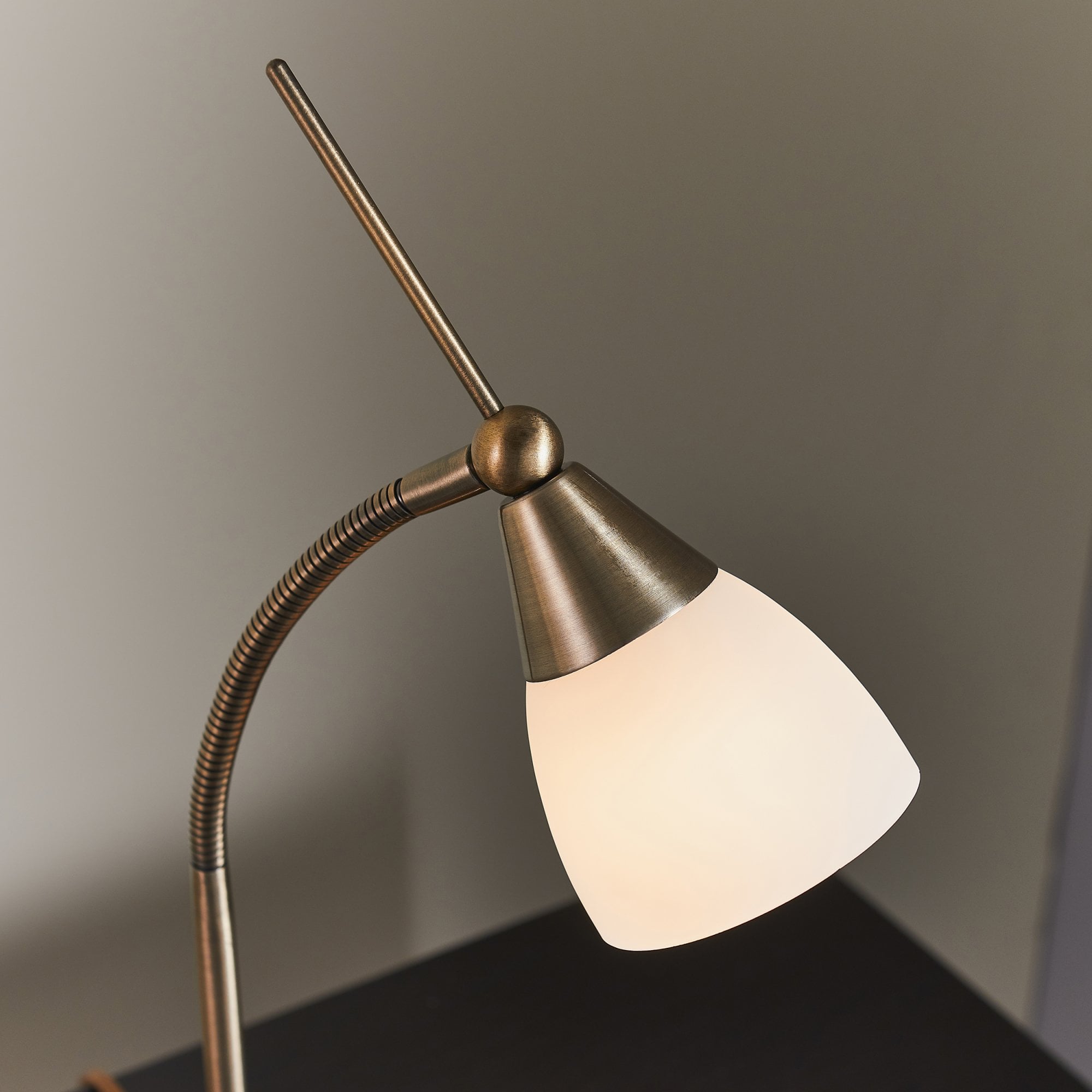 Endon Range Single Light Table Lamp - Antique Brass Plate & White Glass