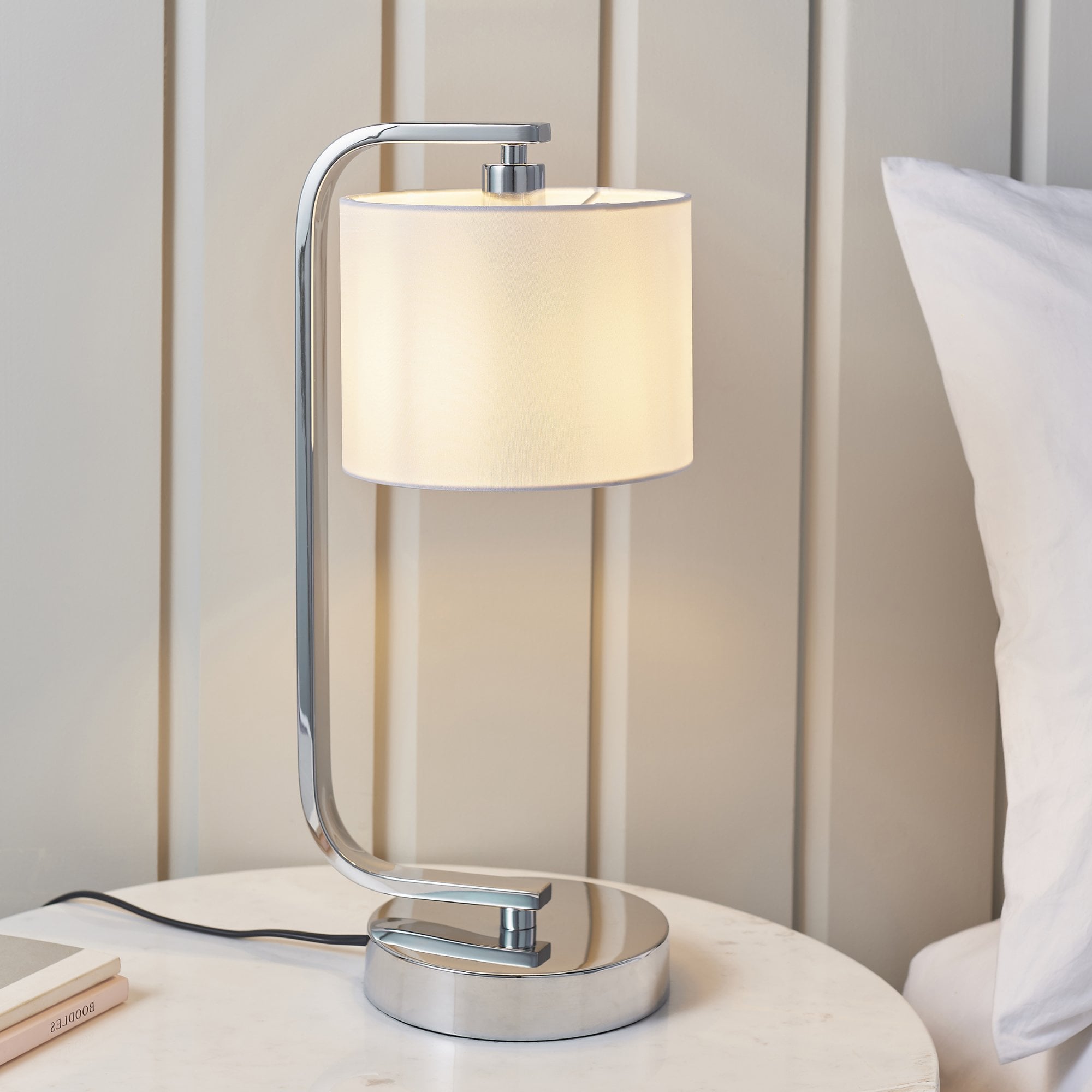 Endon Canning Single Light Table Lamp  - Chrome Plate & White Acrylic