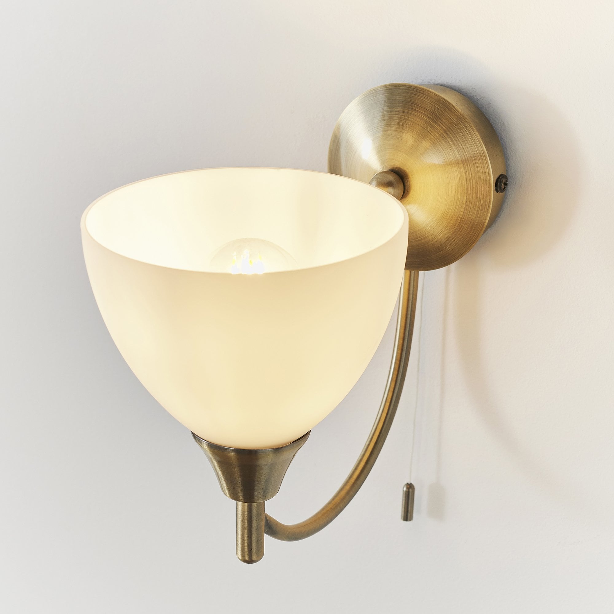 Endon Alton Single Light Wall Light - Antique Brass Plate & Matt Opal Glass
