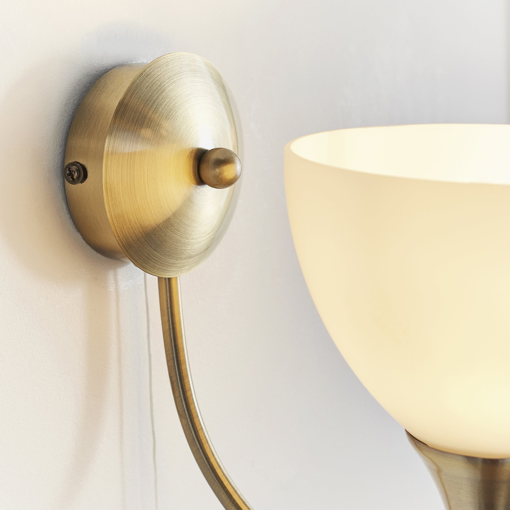 Endon Alton Single Light Wall Light - Antique Brass Plate & Matt Opal Glass