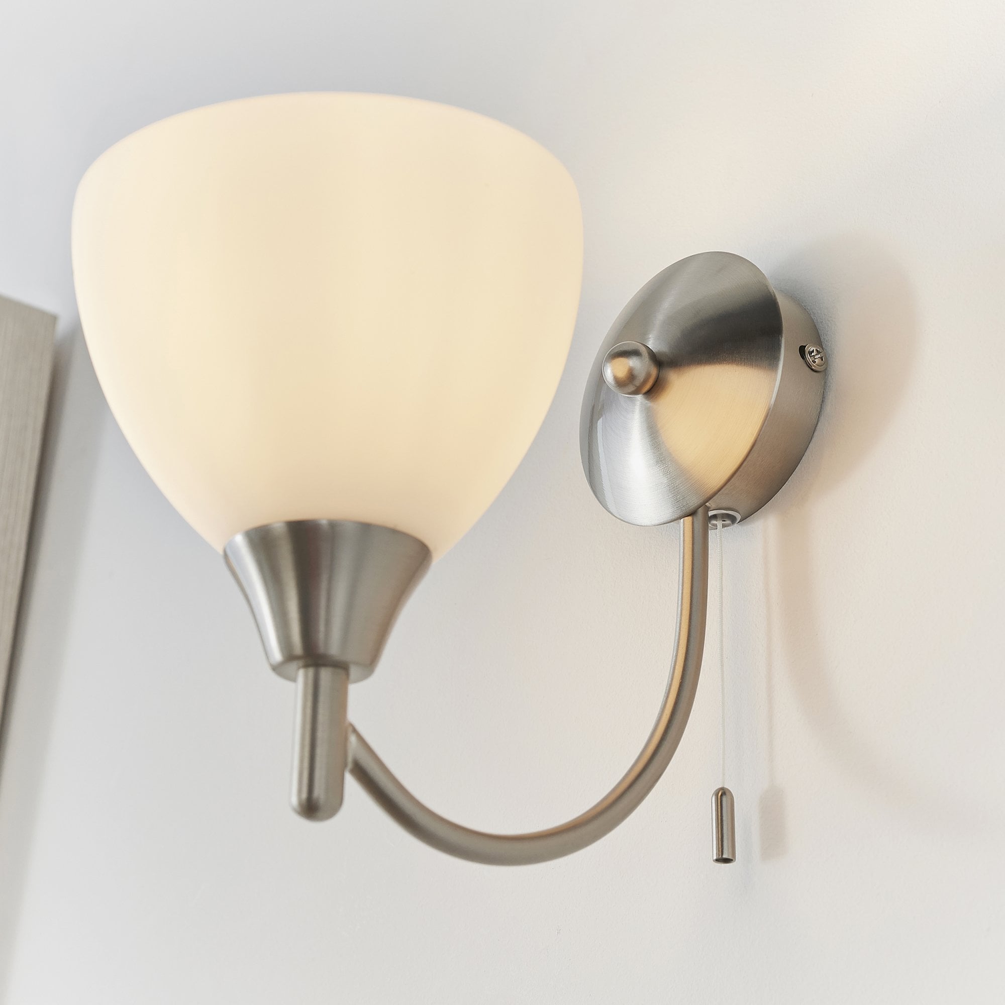 Endon Alton Single Light Wall Light - Satin Chrome Plate & Matt Opal Glass