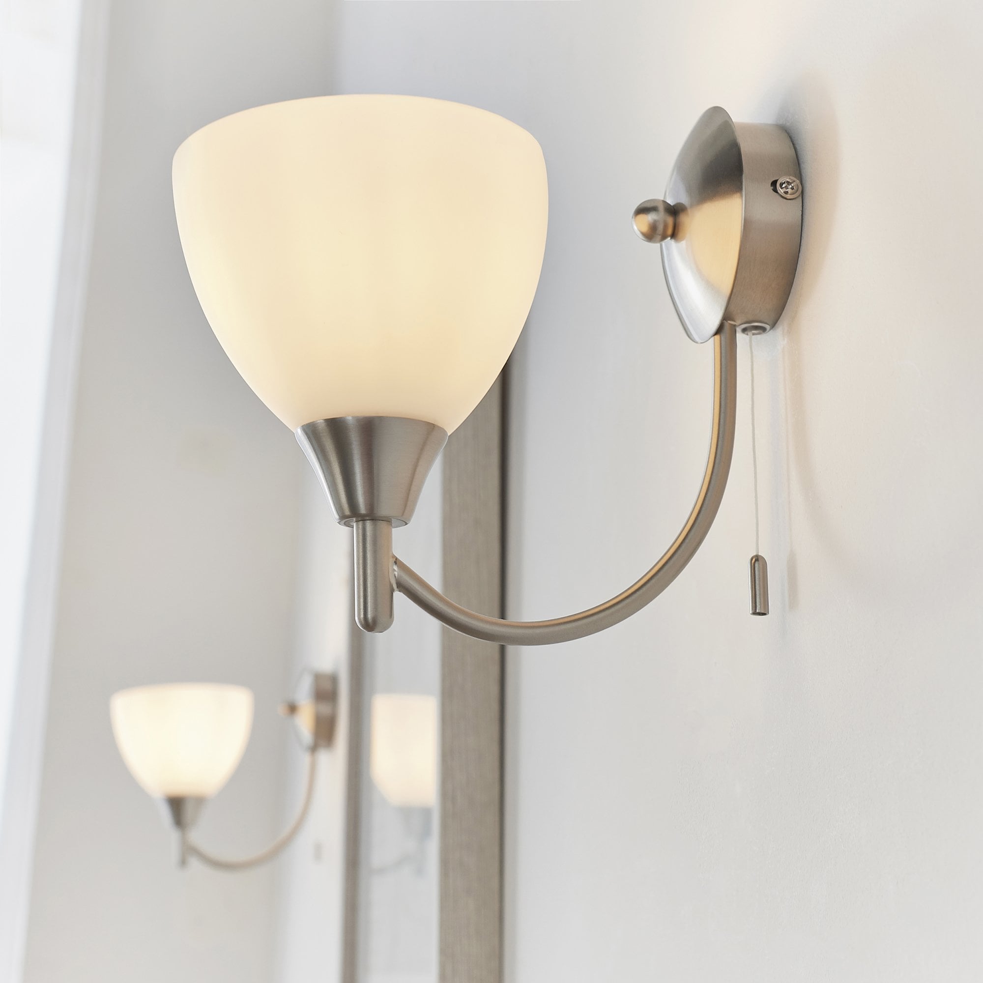 Endon Alton Single Light Wall Light - Satin Chrome Plate & Matt Opal Glass