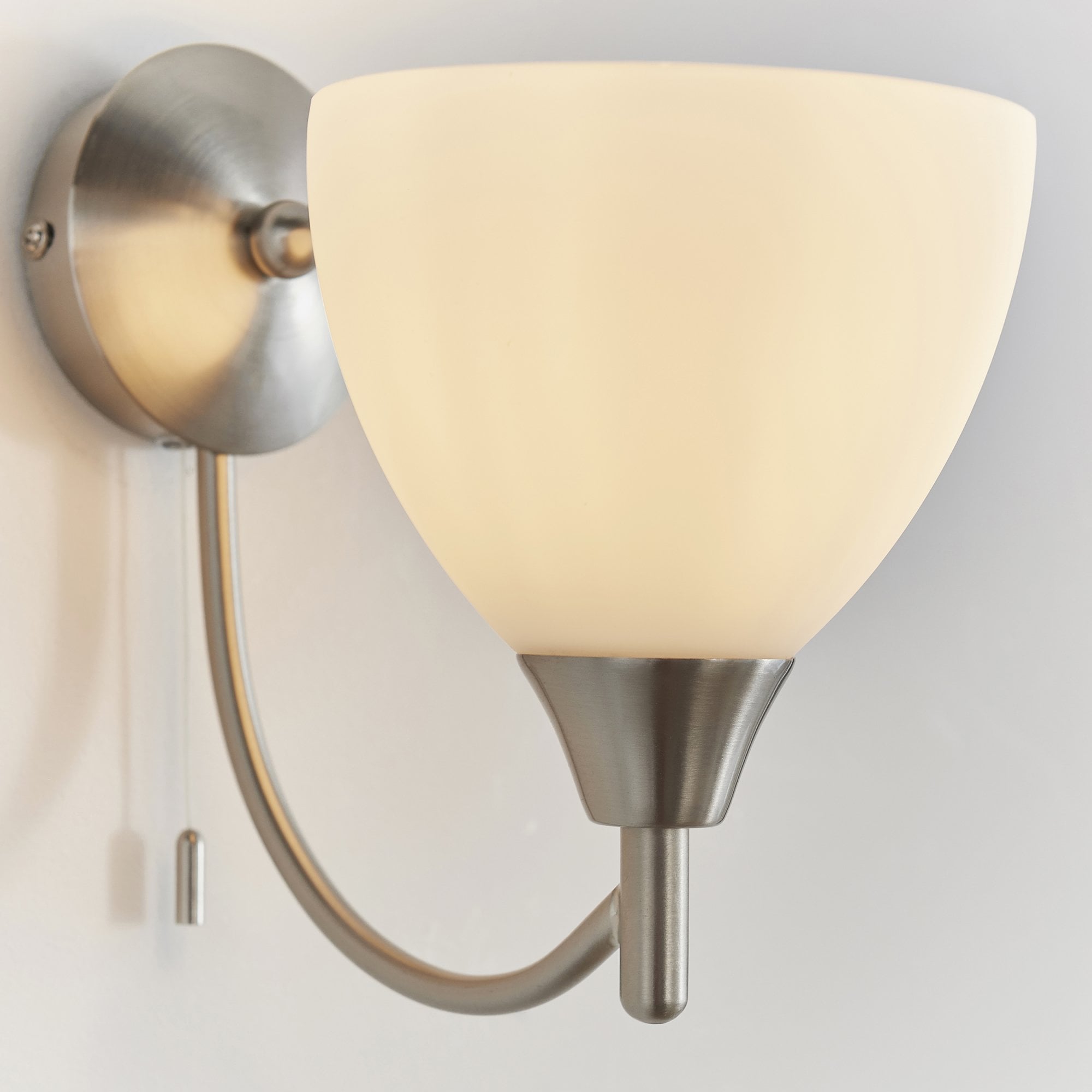 Endon Alton Single Light Wall Light - Satin Chrome Plate & Matt Opal Glass