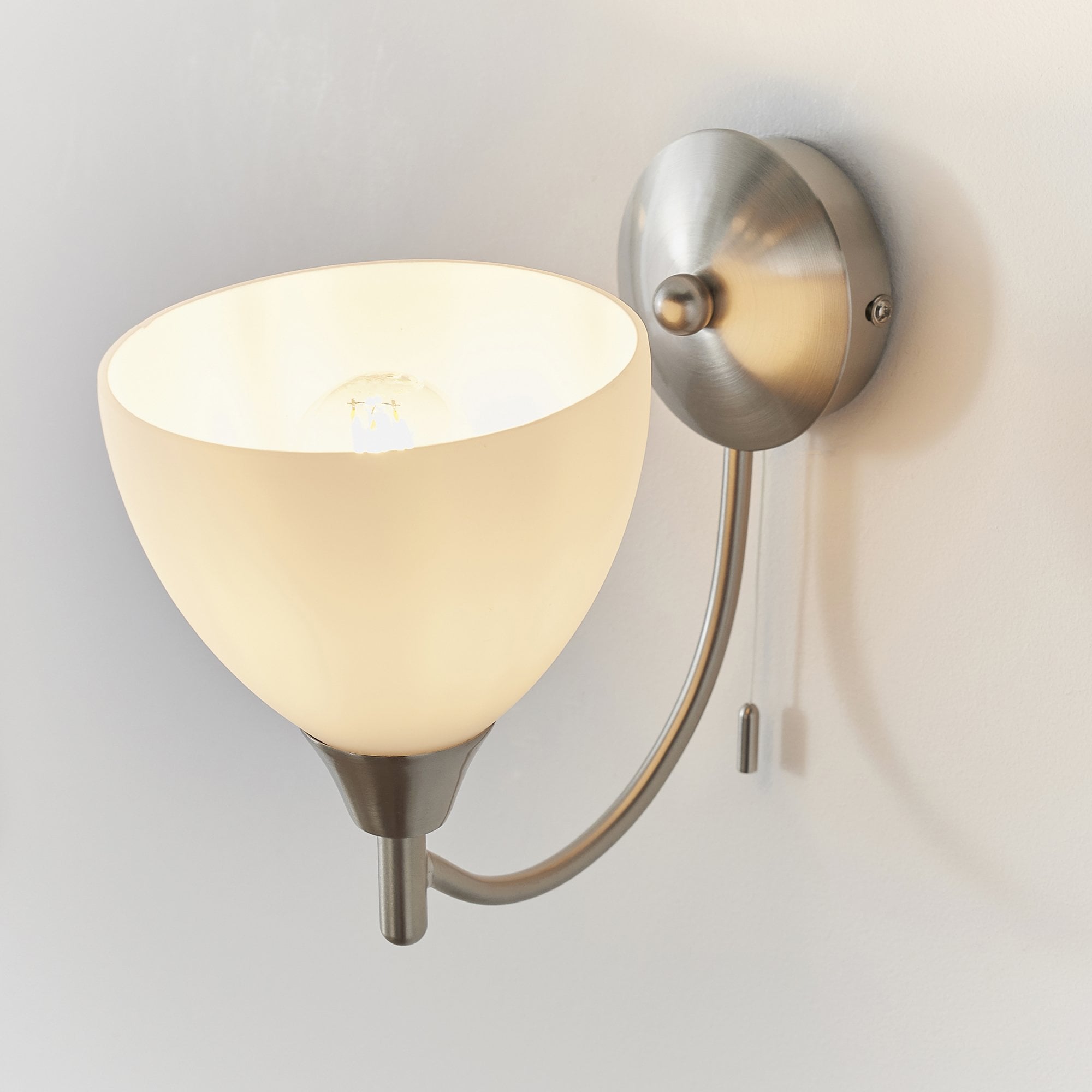 Endon Alton Single Light Wall Light - Satin Chrome Plate & Matt Opal Glass