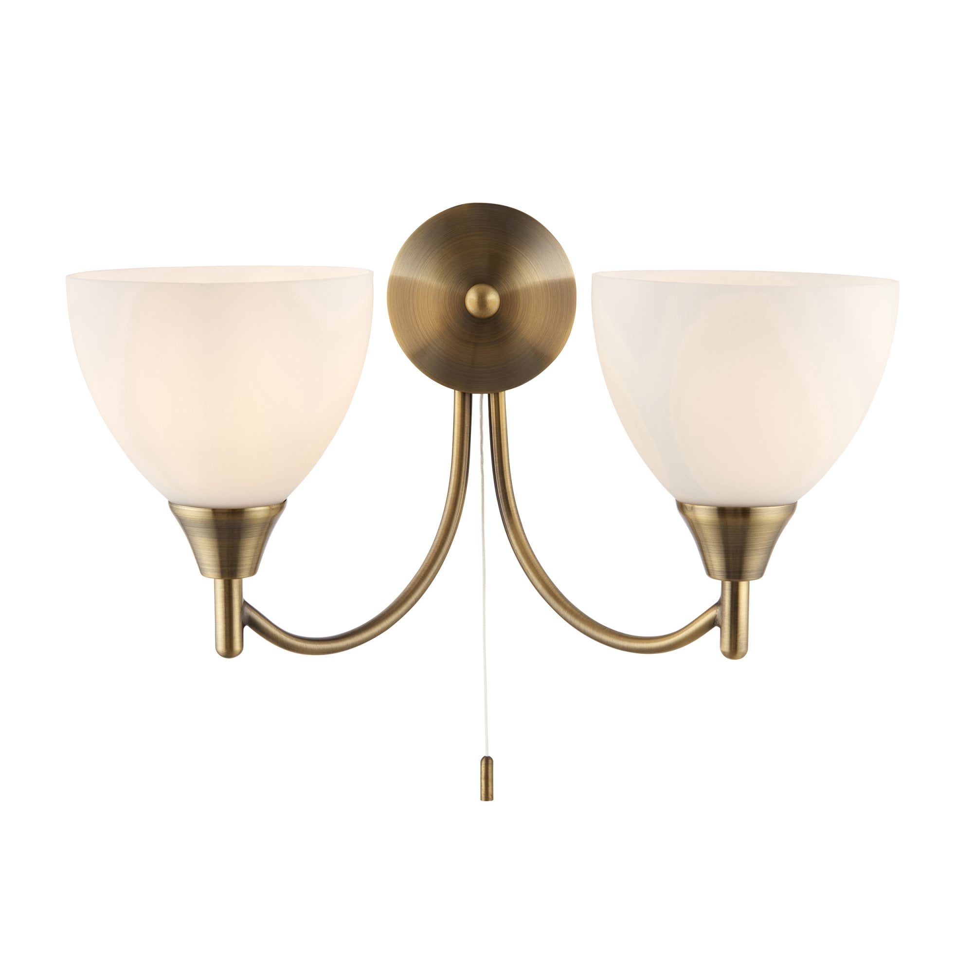 Endon Alton 2 Light Wall Light - Antique Brass Plate & Matt Opal Glass