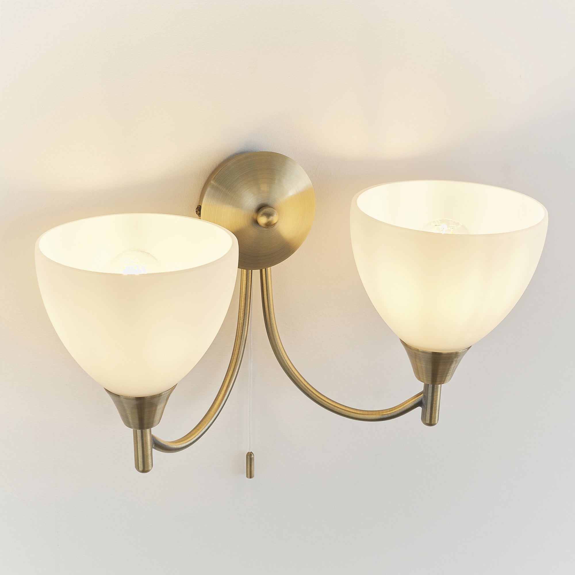 Endon Alton 2 Light Wall Light - Antique Brass Plate & Matt Opal Glass