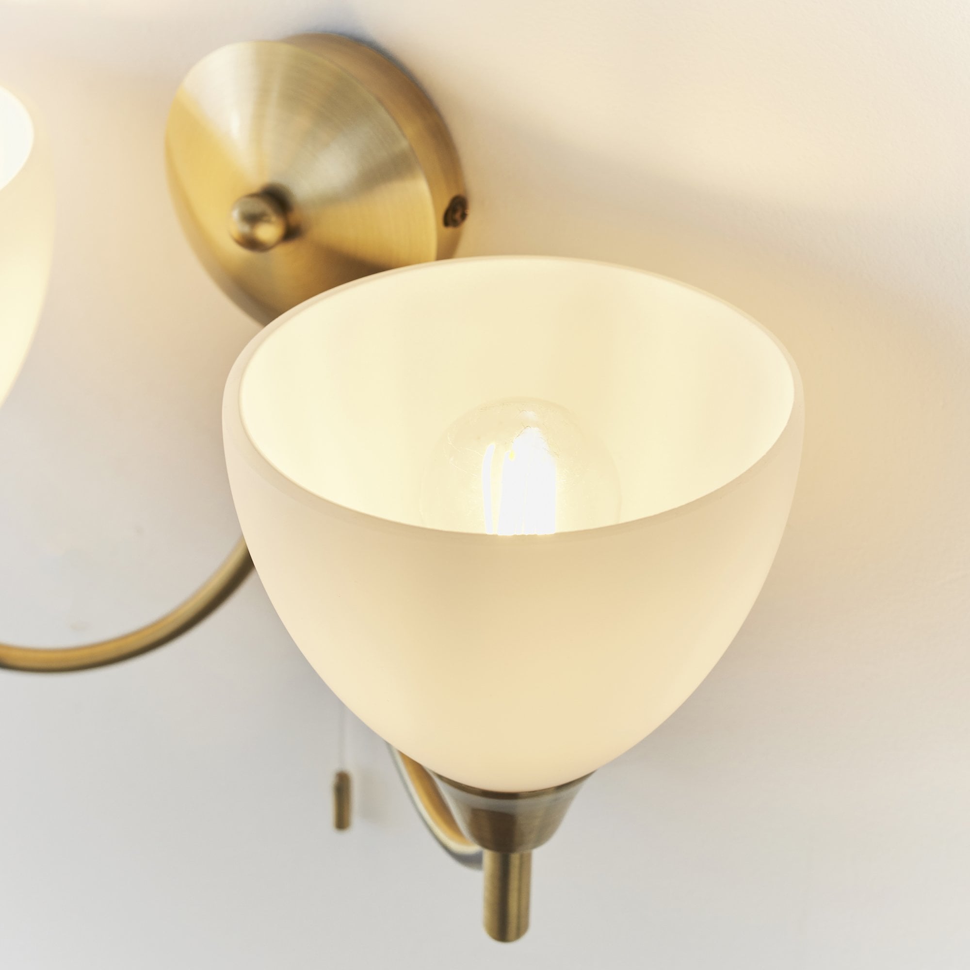 Endon Alton 2 Light Wall Light - Antique Brass Plate & Matt Opal Glass