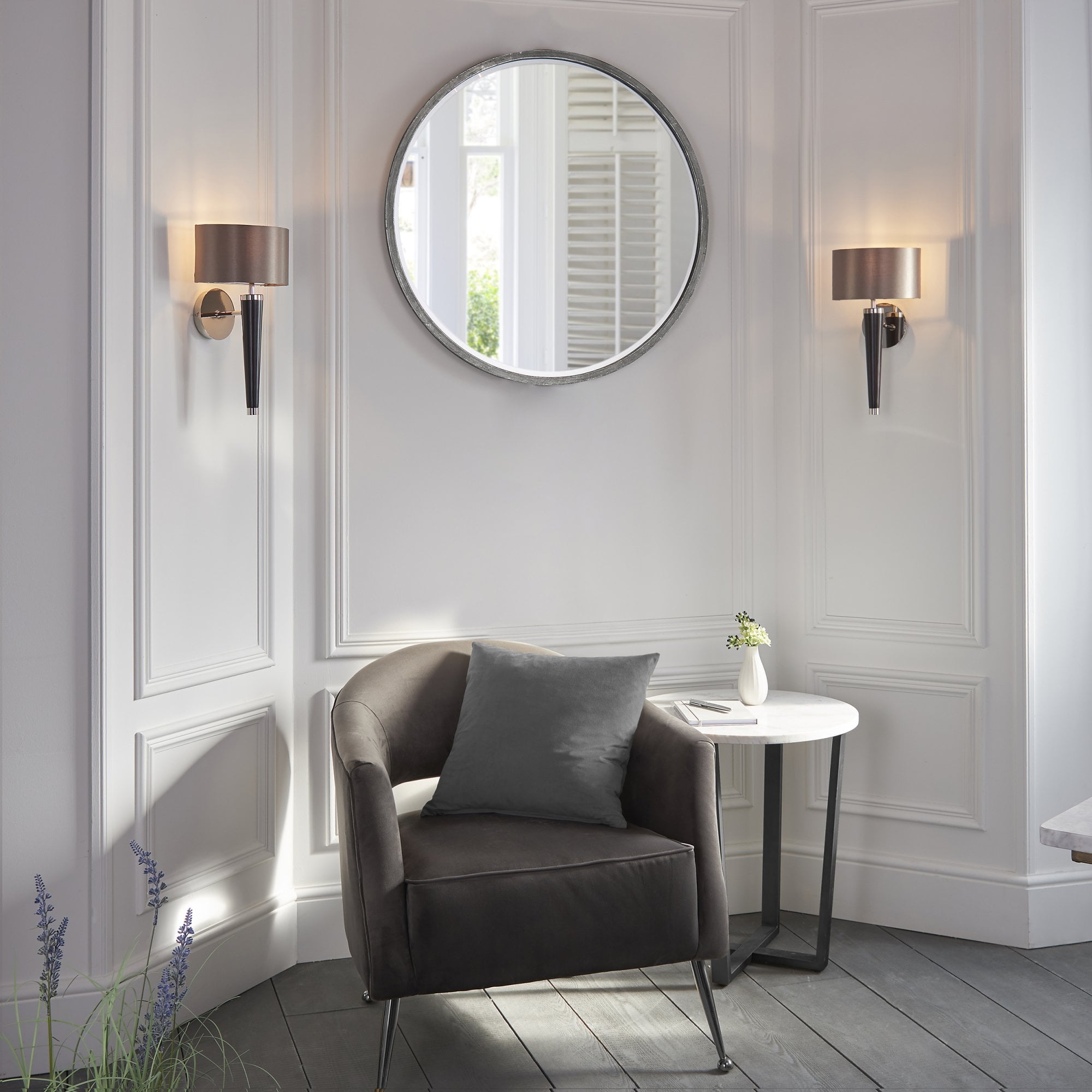 Endon Corvina Single Light Wall Light - Dark Wood & Mink Fabric