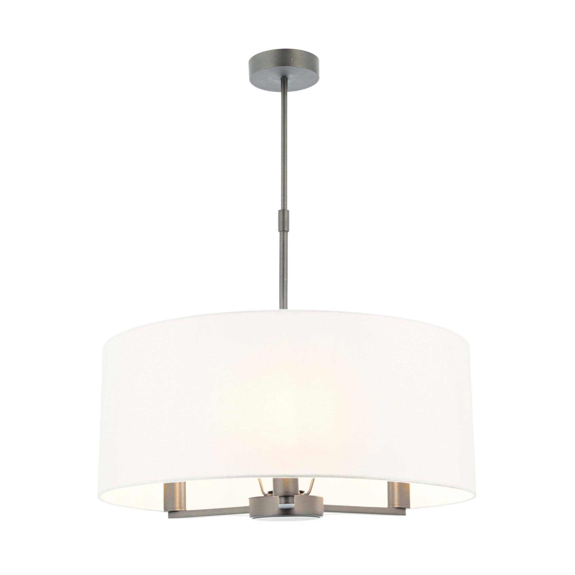 Endon Daley 3 Light Pendant - Matt Nickel & Vintage White Faux Silk