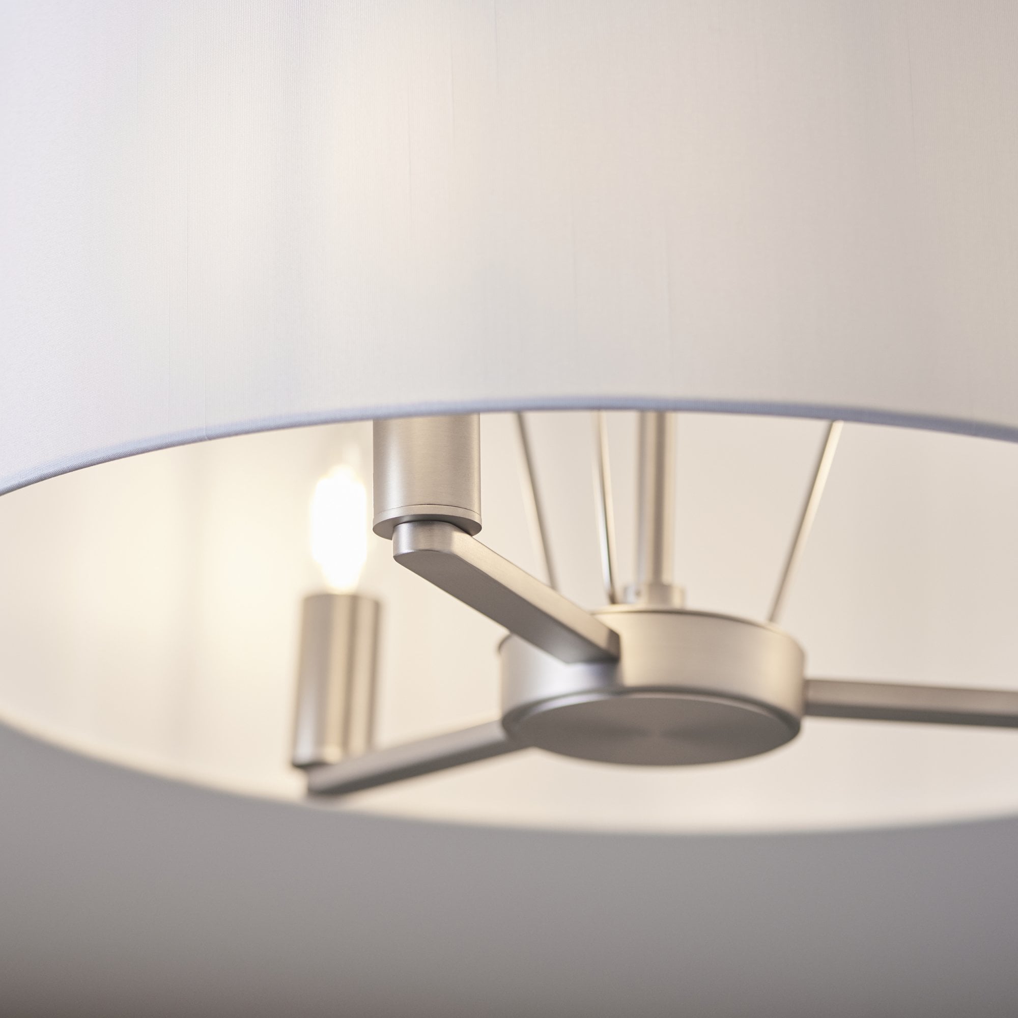 Endon Daley 3 Light Pendant - Matt Nickel & Vintage White Faux Silk