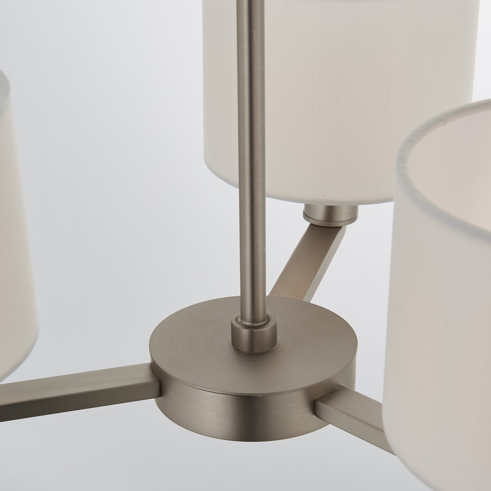 Endon Daley 3 Light Arm Pendant - Matt Nickel & Vintage White Faux Silk