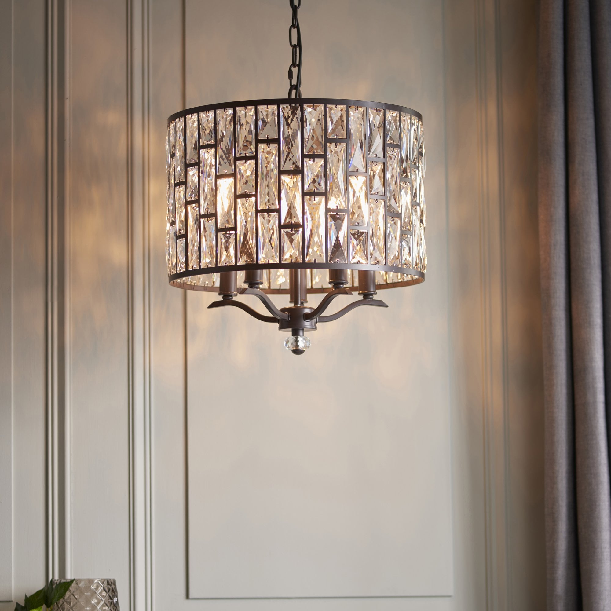 Endon Belle 5 Light Pendant - Dark Bronze & Clear Crystal Glass