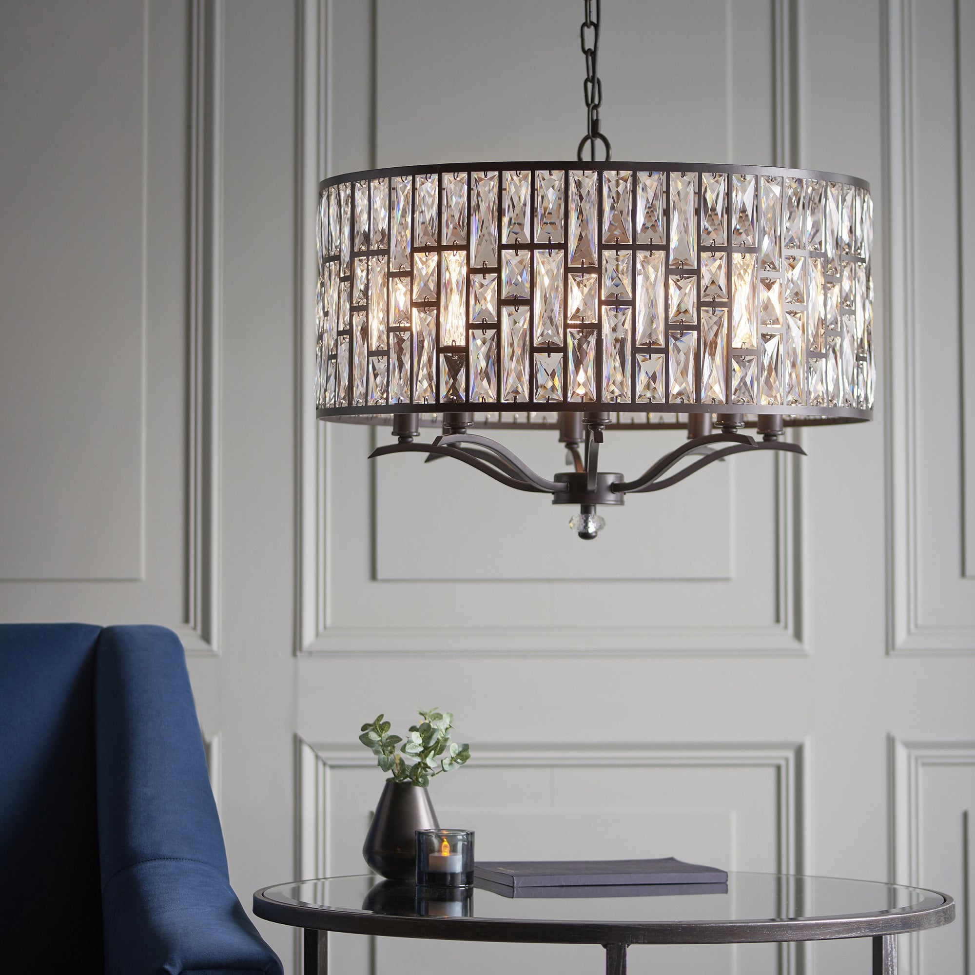 Endon Belle 8 Light Pendant - Dark Bronze & Clear Crystal Glass