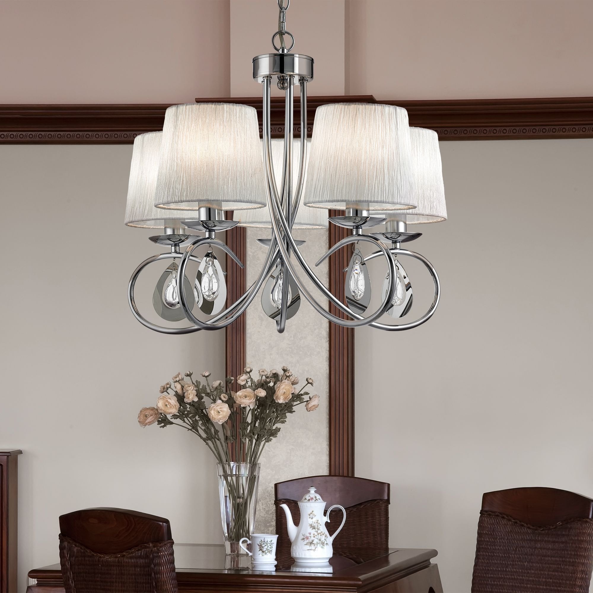 Searchlight Alroy  Chrome 5 Light Ceiling Fitting With Pleated Shade
