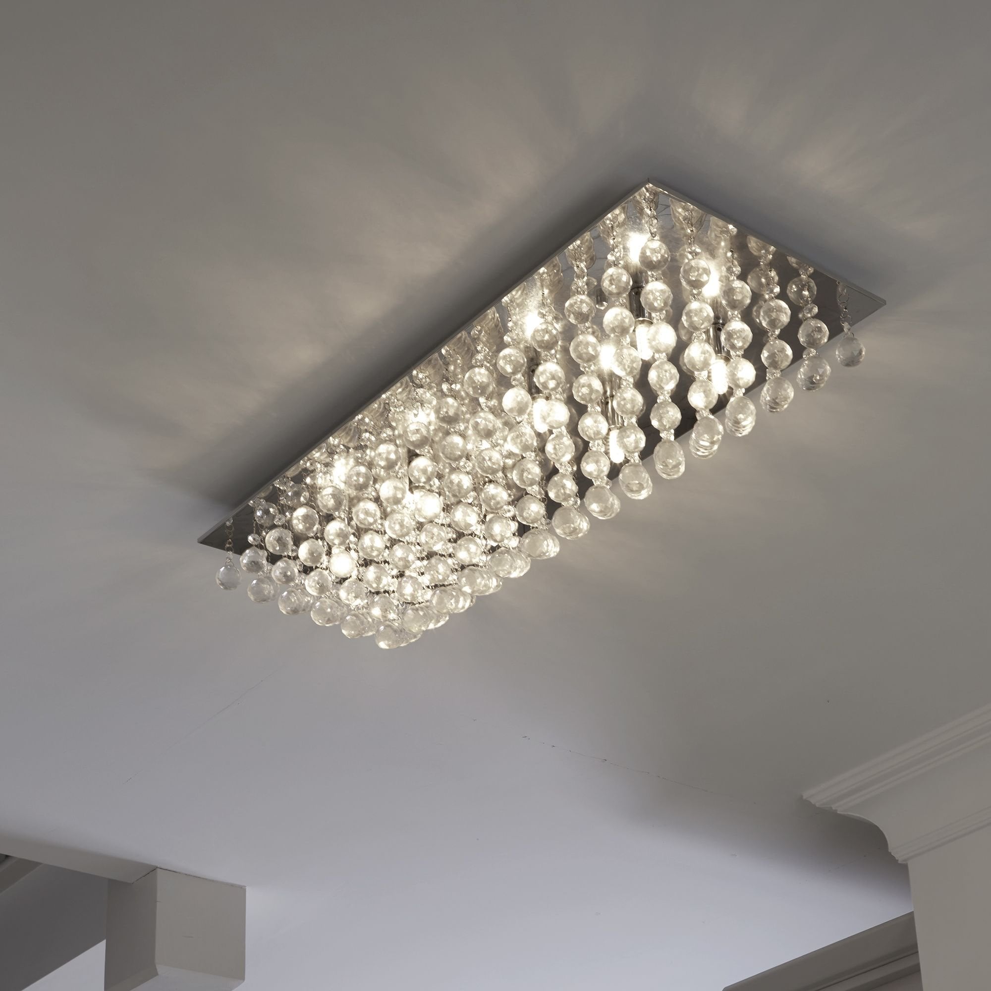 Searchlight Hampstead Chrome 8 Light Rectangular Semi-Flush With Clear Sparkling Crystal Balls