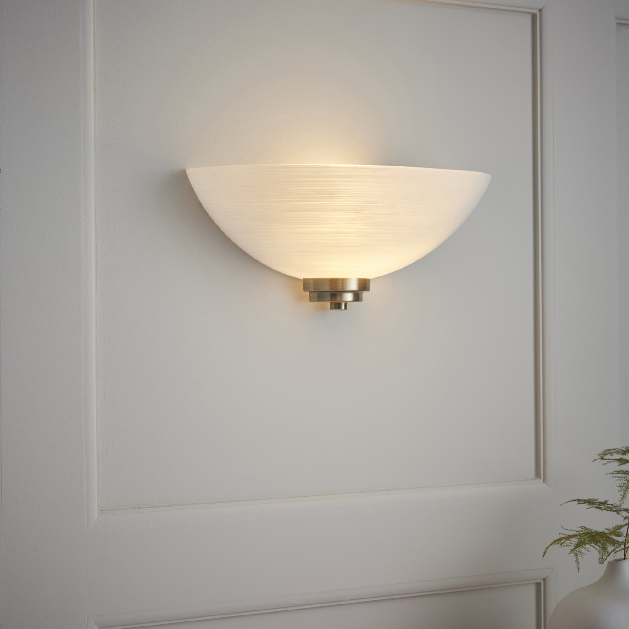 Endon Welles Single Light Wall Light - Antique Brass Plate & White Glass