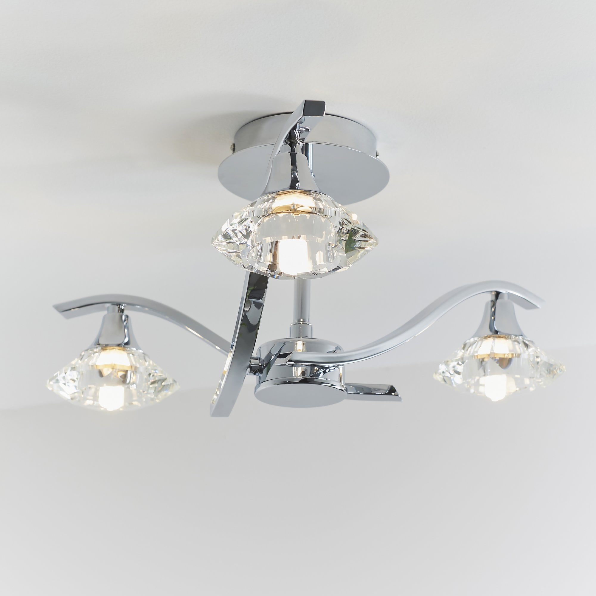 Endon Langella 3 Light Semi Flush Fitting  - Chrome Plate & Clear Crystal