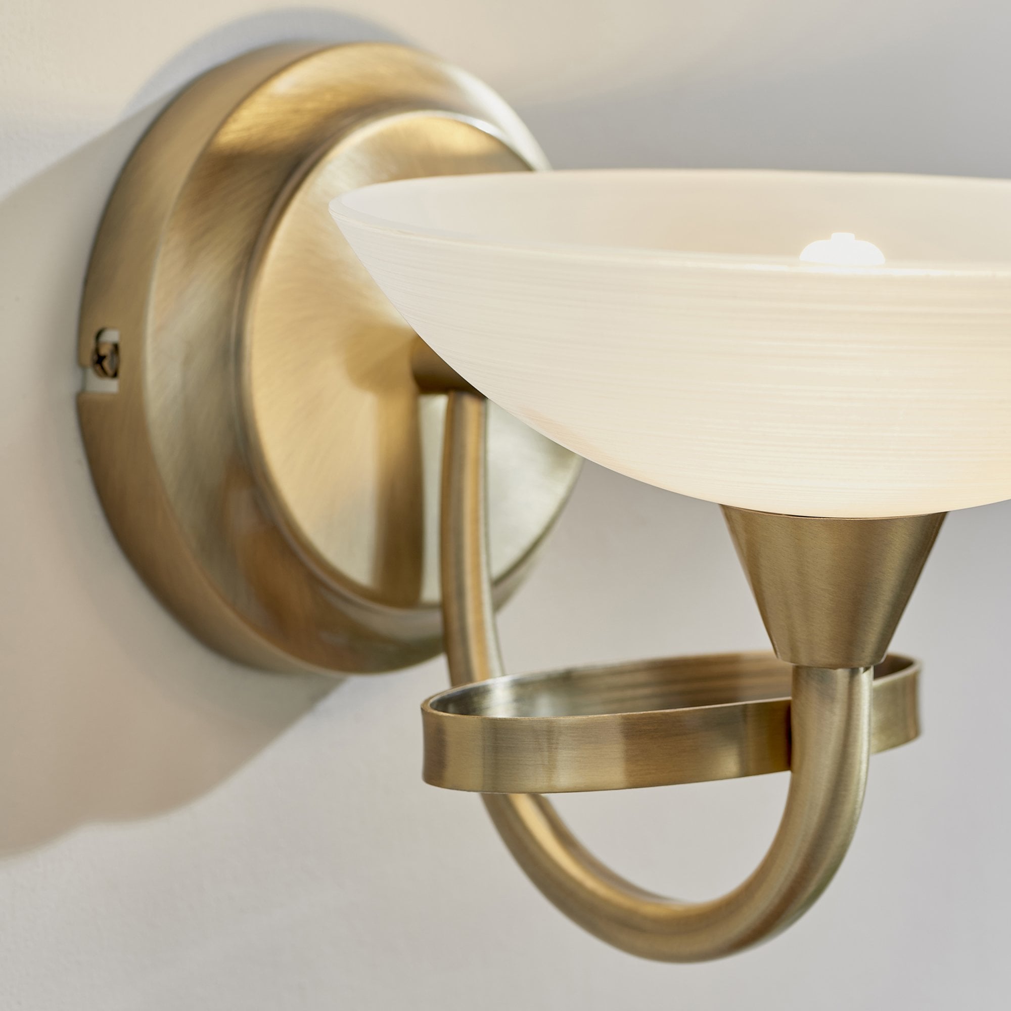 Endon Cagney Single Light Wall Light - Antique Brass Plate & White Glass