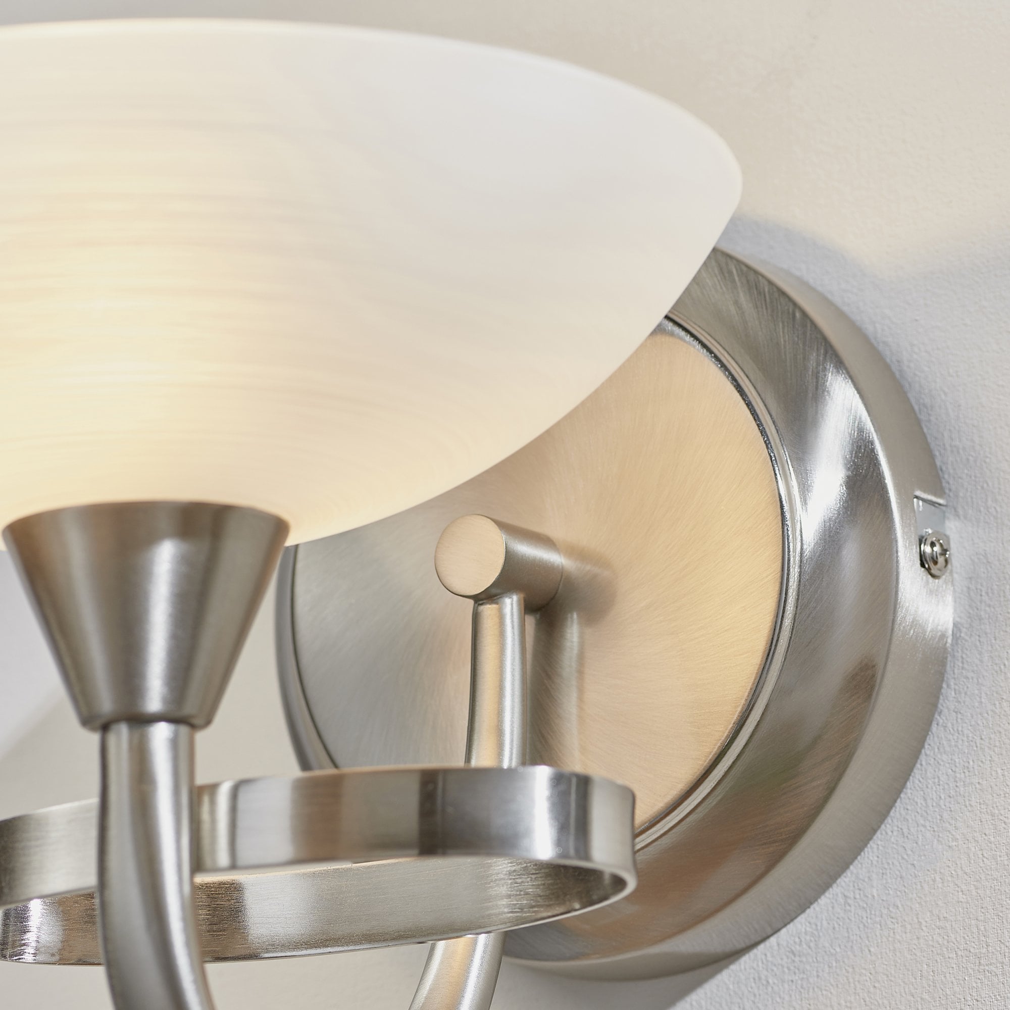 Endon Cagney Single Light Wall Light - Satin Chrome Plate & White Glass